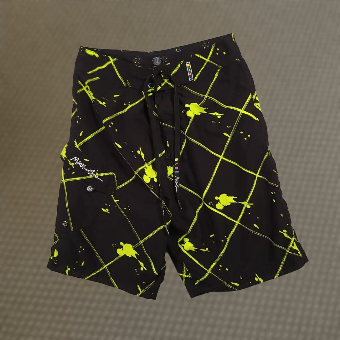 Swims Maui and Sons Board Shorts Size 28 Swim Beach Black Green Mens Bottom Shorts Quick Dry Lightweight Polyester Size US 28 / EU 44 - 1 Thumbnail