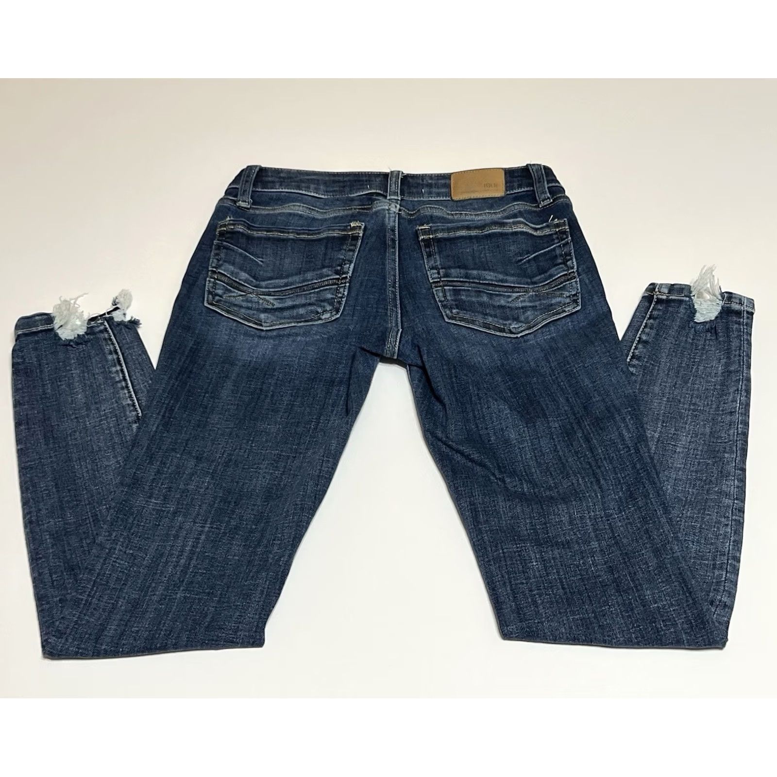 BKE BKE Stella Jeans Slim Distressed Blue 27x27 Womens Skinny Low Rise Zip Pocket Denim Stretch fringE Size 27" / US 4 / IT 40 - 2 Thumbnail