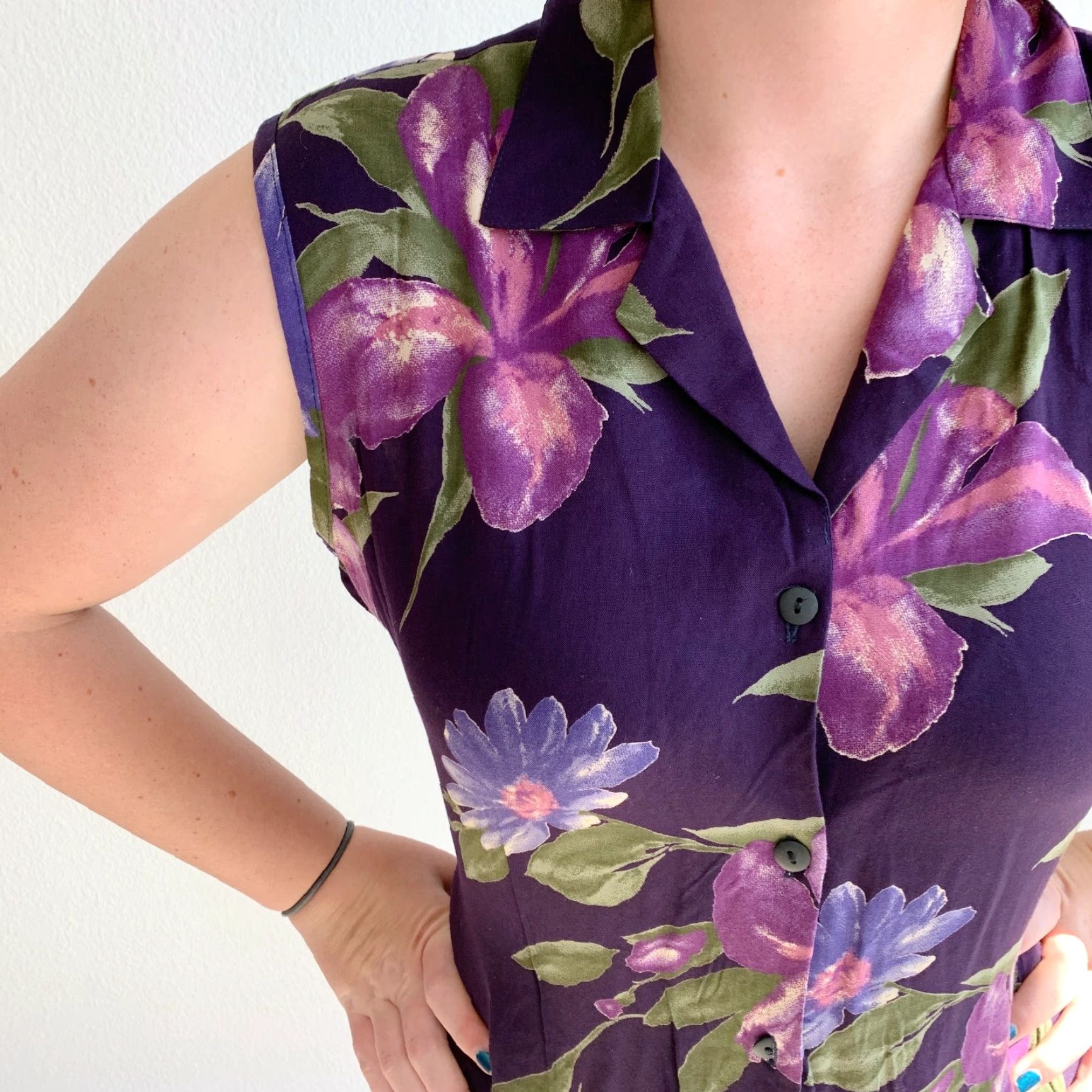 Vintage Caribou Dress Purple Floral Rayon Vintage 1990s Shift M Womens Size Medium Size M / US 6-8 / IT 42-44 - 4 Thumbnail
