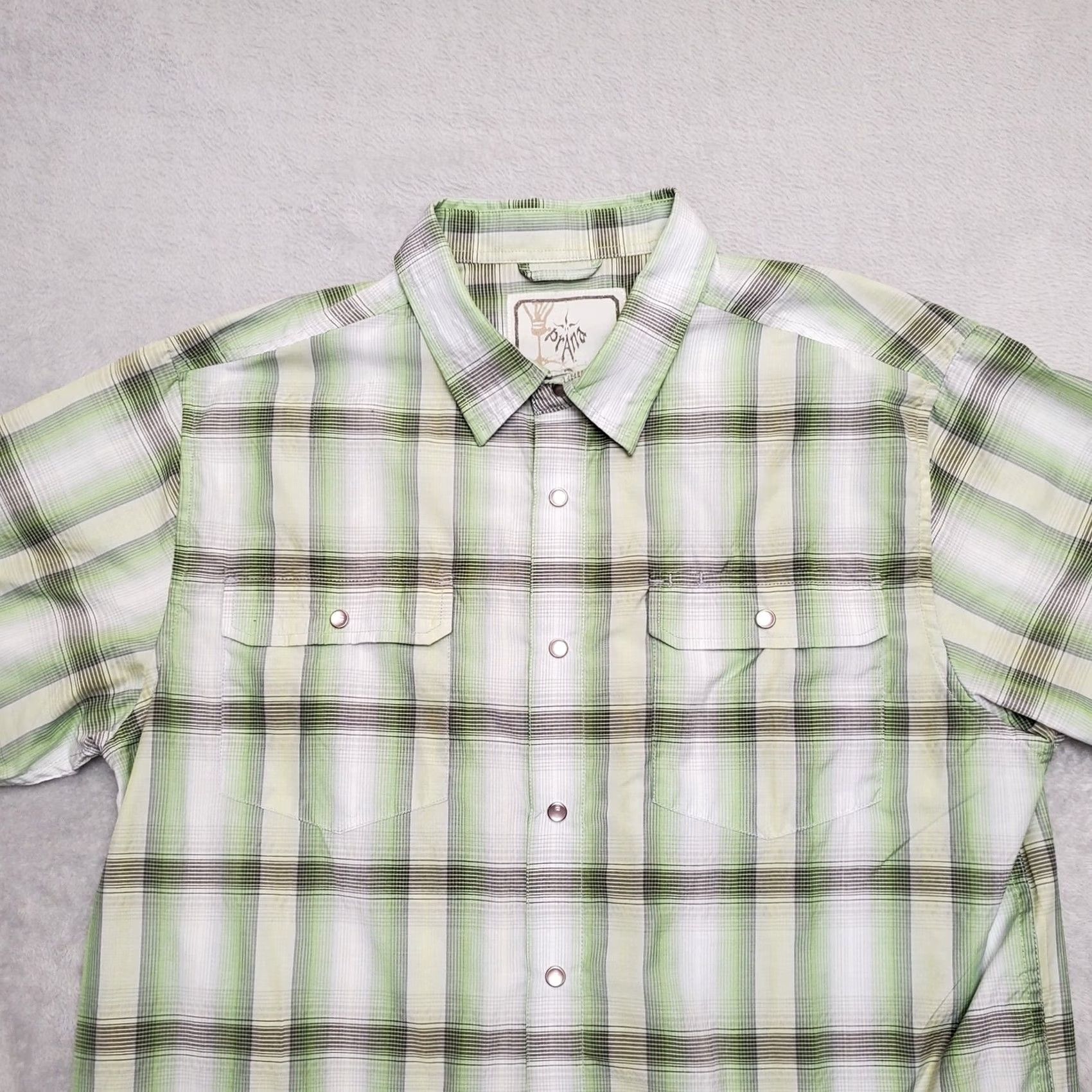 Prana prAna Shirt Men L Green Plaid Pearl Snap Short Sleeve Western Outdoor Cowboy Shirt Size US L / EU 52-54 / 3 - 2 Thumbnail