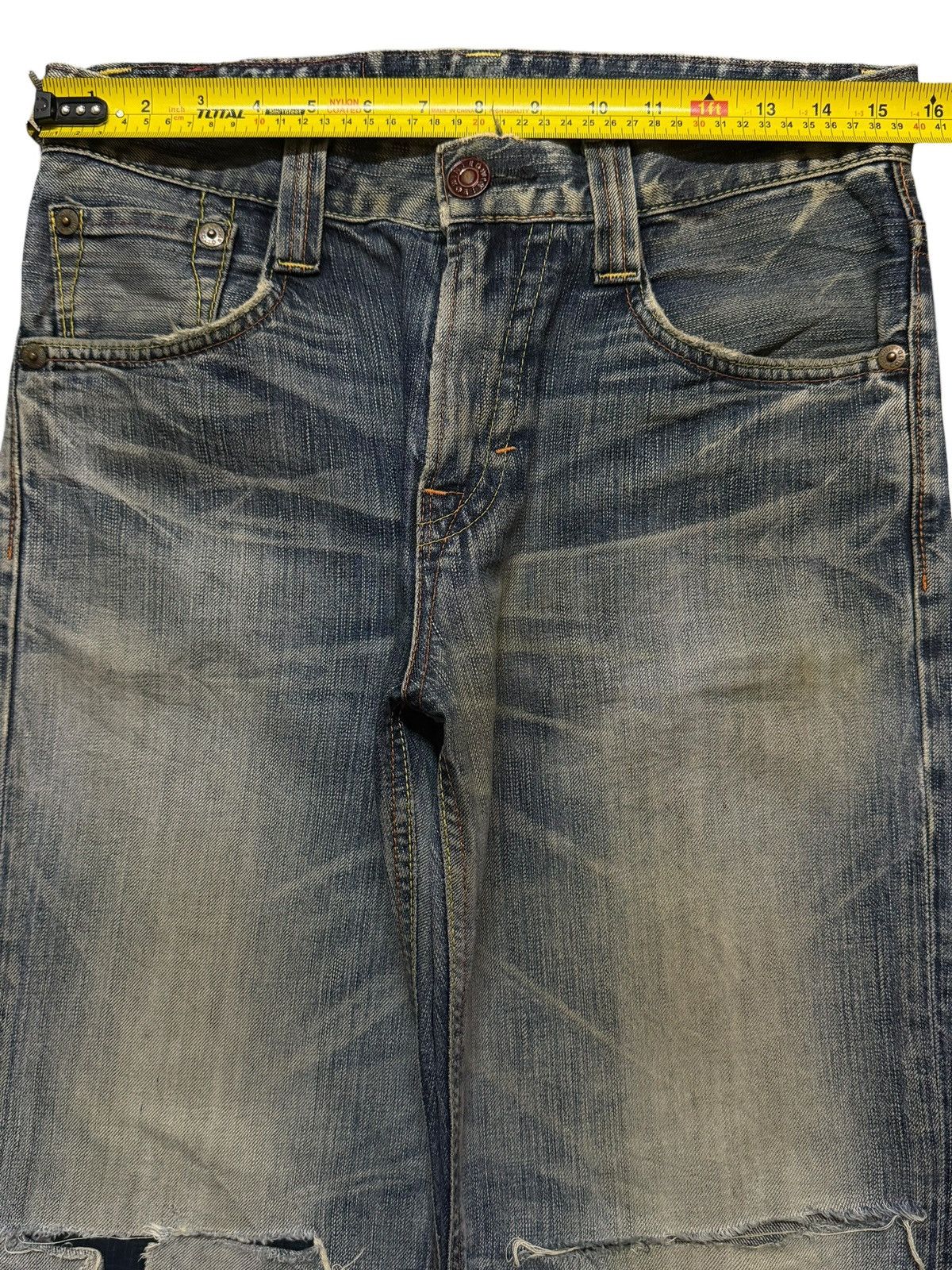 Edwin Vintage 90s Edwin 503 Mud Wash Faded Distress Wide Leg Baggy Size US 31 - 9 Thumbnail