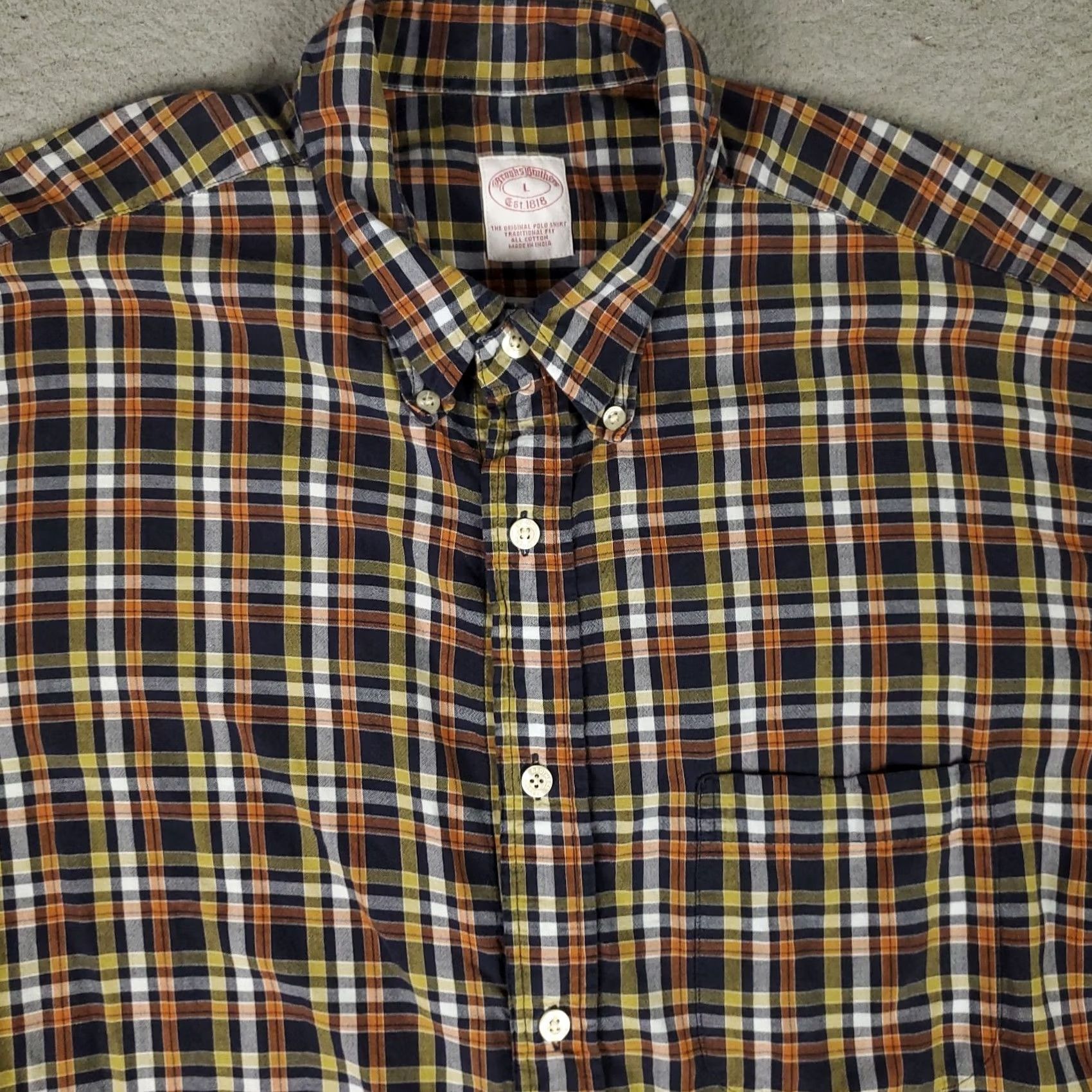 Brooks Brothers Brooks Brothers Shirt Mens Large Orange Blue Plaid Casual Button Up Short Sleeve Shirt Size US L / EU 52-54 / 3 - 2 Thumbnail