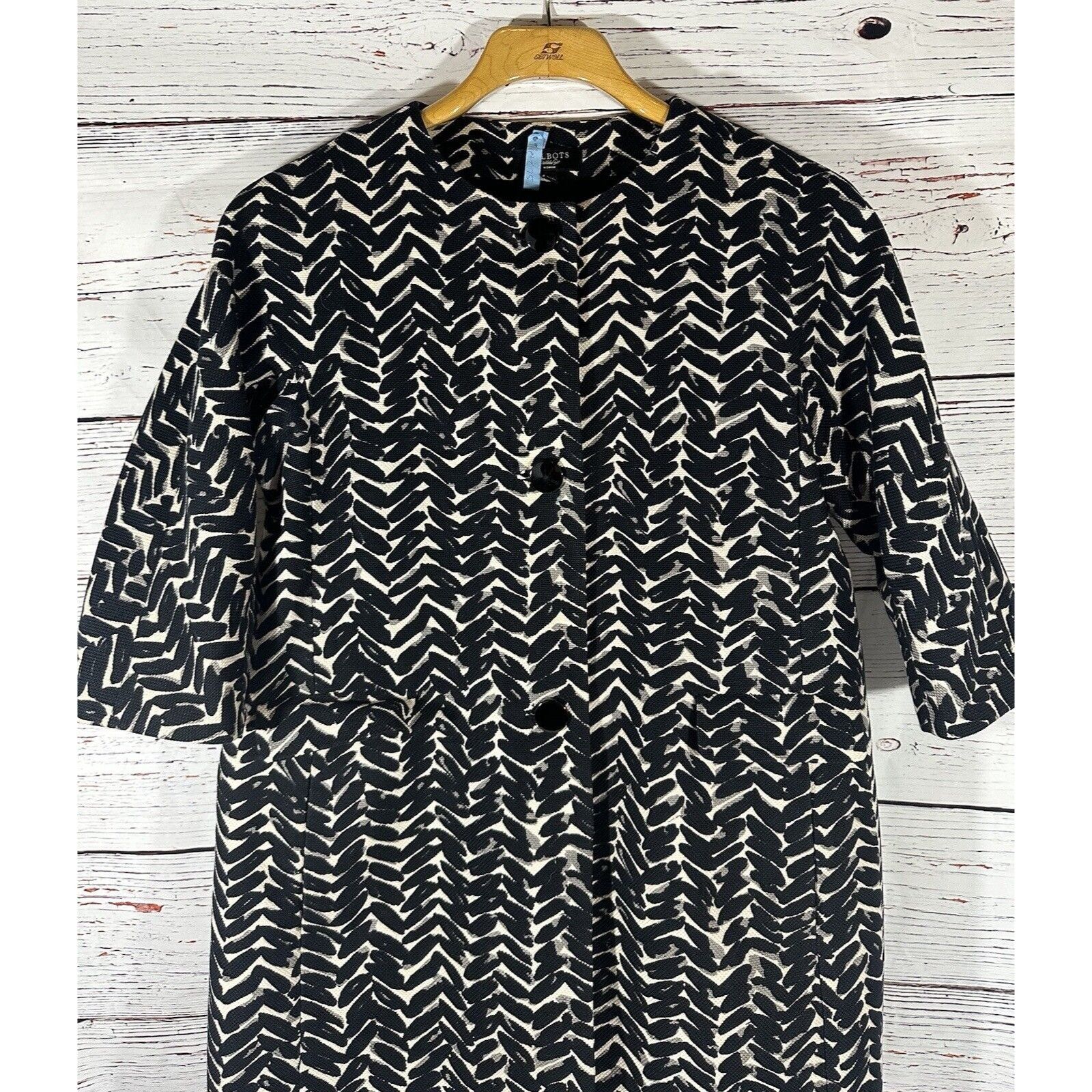 Talbots Talbots Dress Coat Overcoat Black & White Abstract Herringbo Size XL / US 12-14 / IT 48-50 - 4 Thumbnail