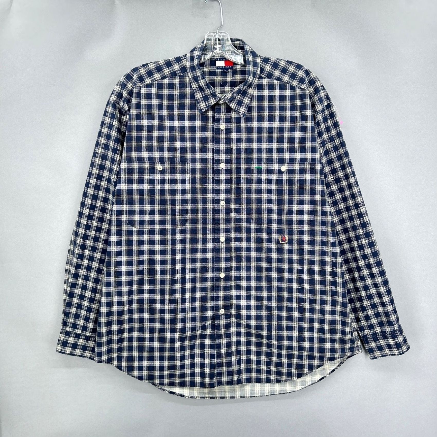 Tommy Hilfiger VINTAGE Tommy Hilfiger Shirt Mens XL Navy Plaid Tartan Button Up Crest 90s Size US XL / EU 56 / 4 - 7 Thumbnail