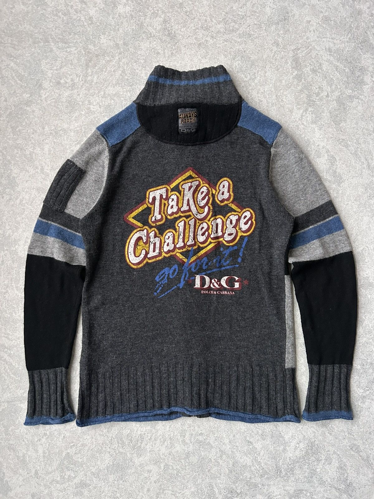 Dolce & Gabbana Y2K Dolce Gabbana Take a Challenge Zip Up Wool Sweater Size US M / EU 48-50 / 2 - 1 Thumbnail