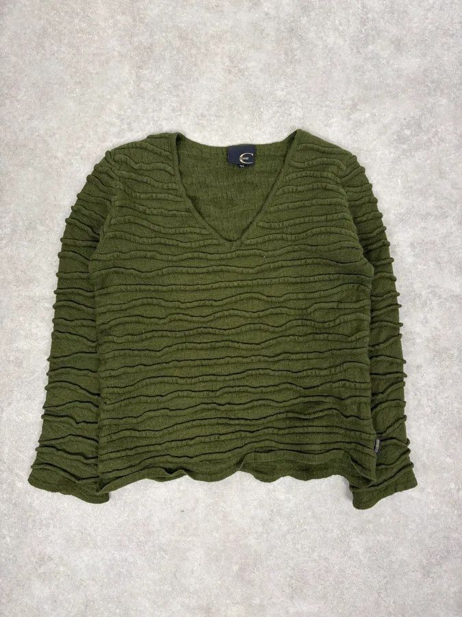 Just Cavalli 2000s Cavalli Olive Textured Wave Wool Sweater Size XS / US 0-2 / IT 36-38 - 3 Thumbnail