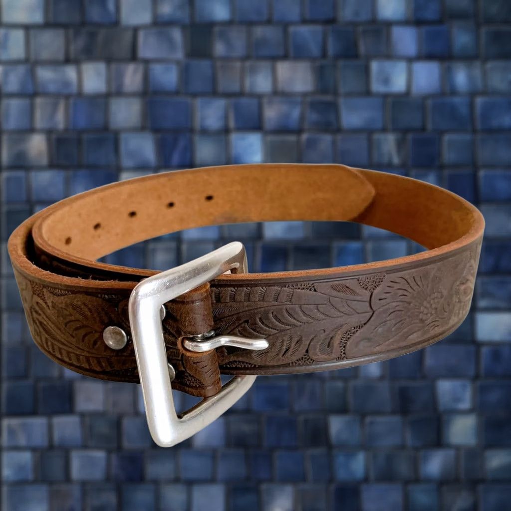 Ralph Lauren RRL Ralph Lauren Belt Leather Brown Emboss Pattern Curving 30 in Pre-owned Mens Size 30 - 1 Thumbnail