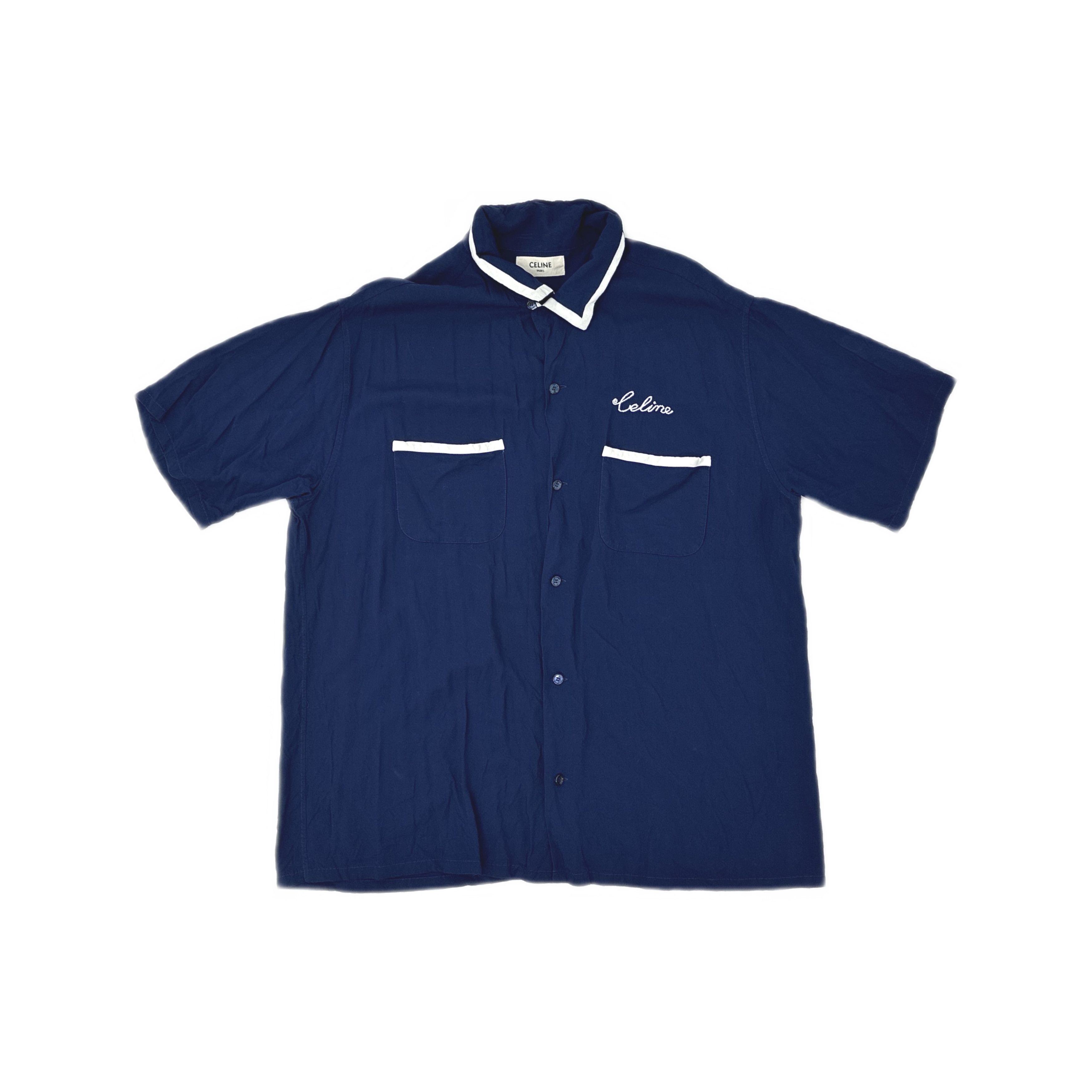Celine CELINE Script Logo Viscose Short Sleeve Shirt Size 39 Size US M / EU 48-50 / 2 - 1 Thumbnail