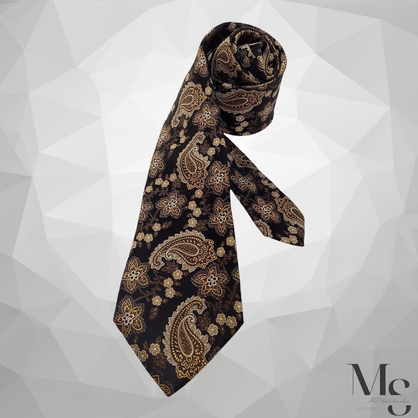 Serica SERICA Black Brown Paisley Silk Tie Made In Italy W: 3.5" EX Size ONE SIZE - 1 Thumbnail
