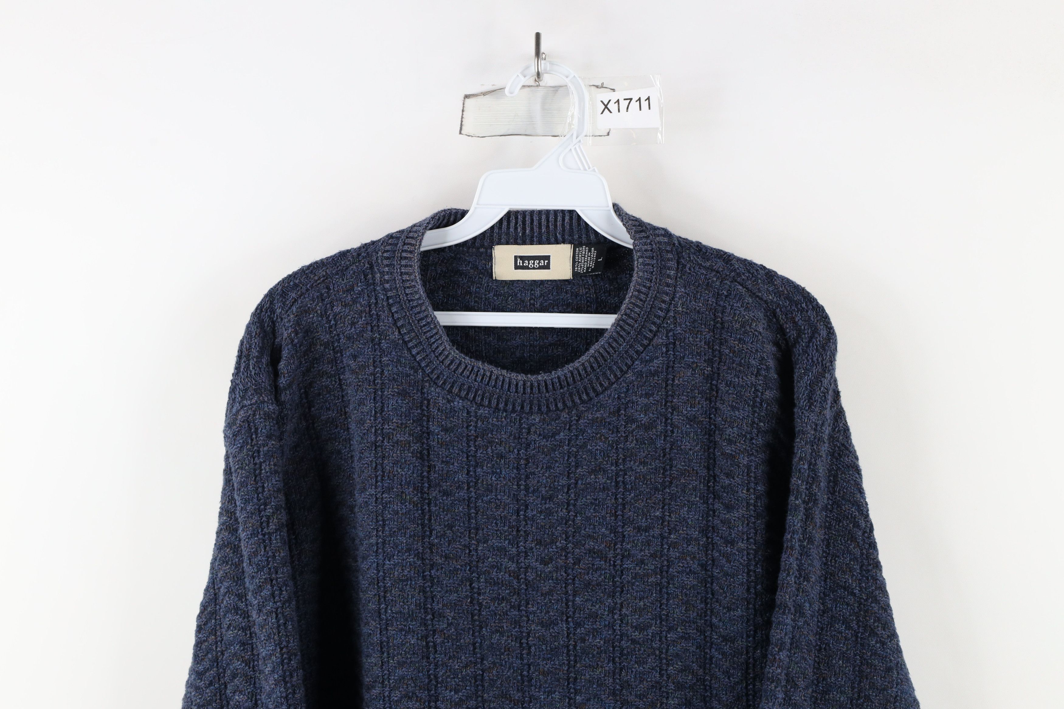 Vintage Vintage 90s Streetwear Herringbone Knit Sweater Blue Size US L / EU 52-54 / 3 - 2 Thumbnail