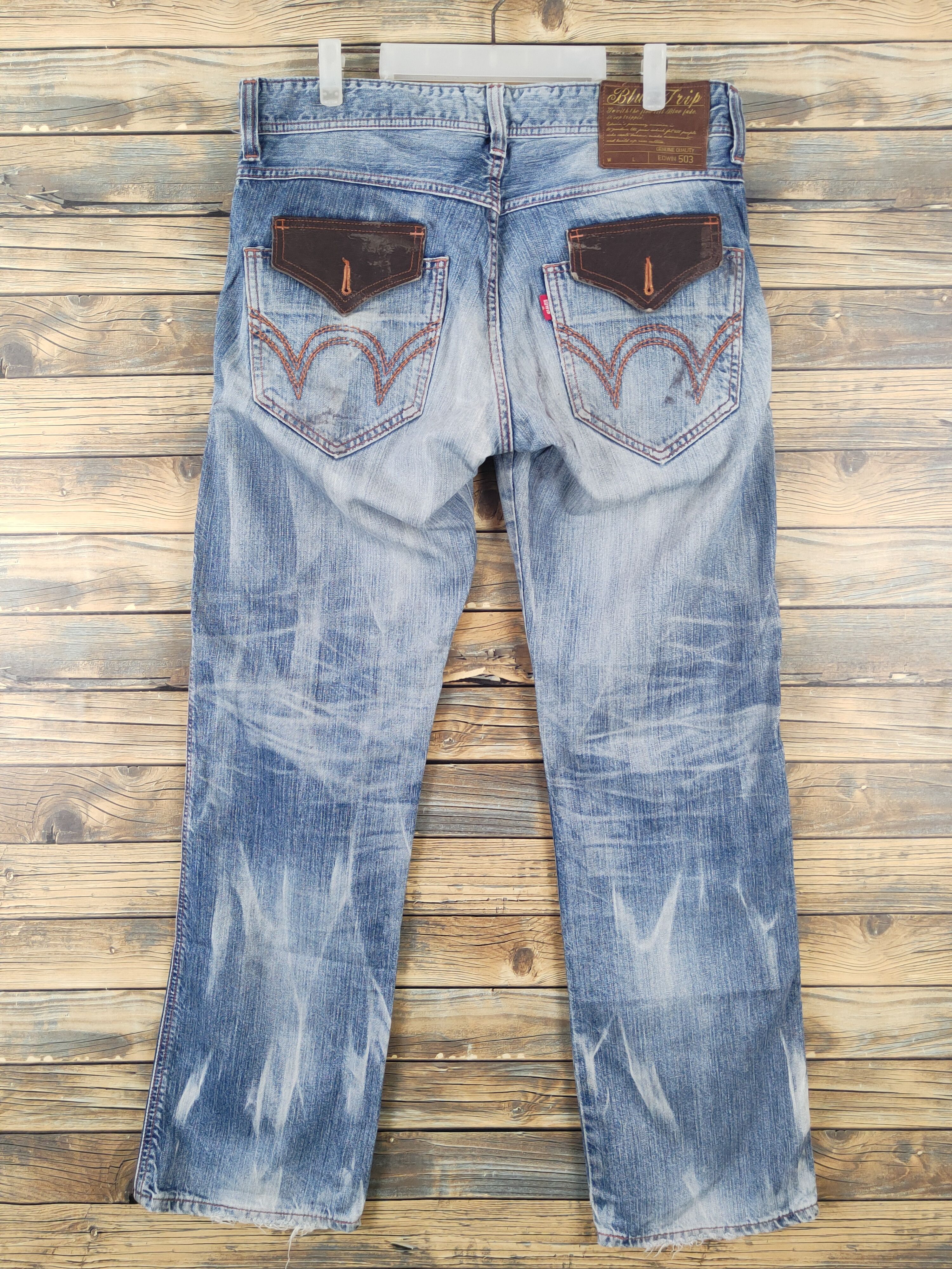 Edwin Edwin 503 Blue Distressed Ripped denim Jeans #W1876 Size US 35 - 7 Thumbnail