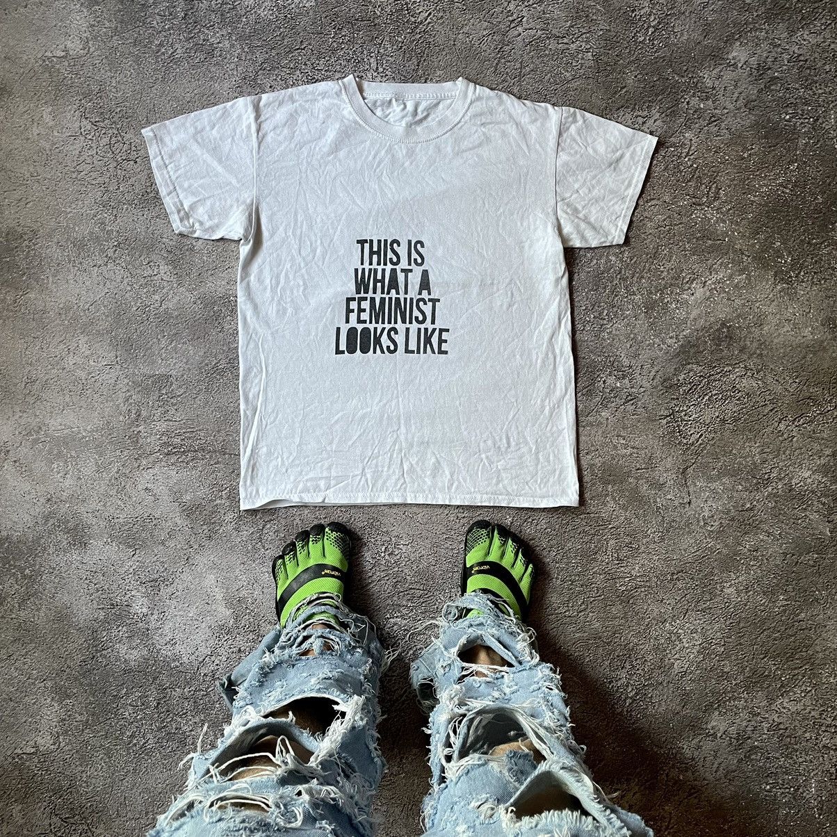 Vintage Y2K Feminist Graphic Tee Sun Faded Streetwear Boxy L