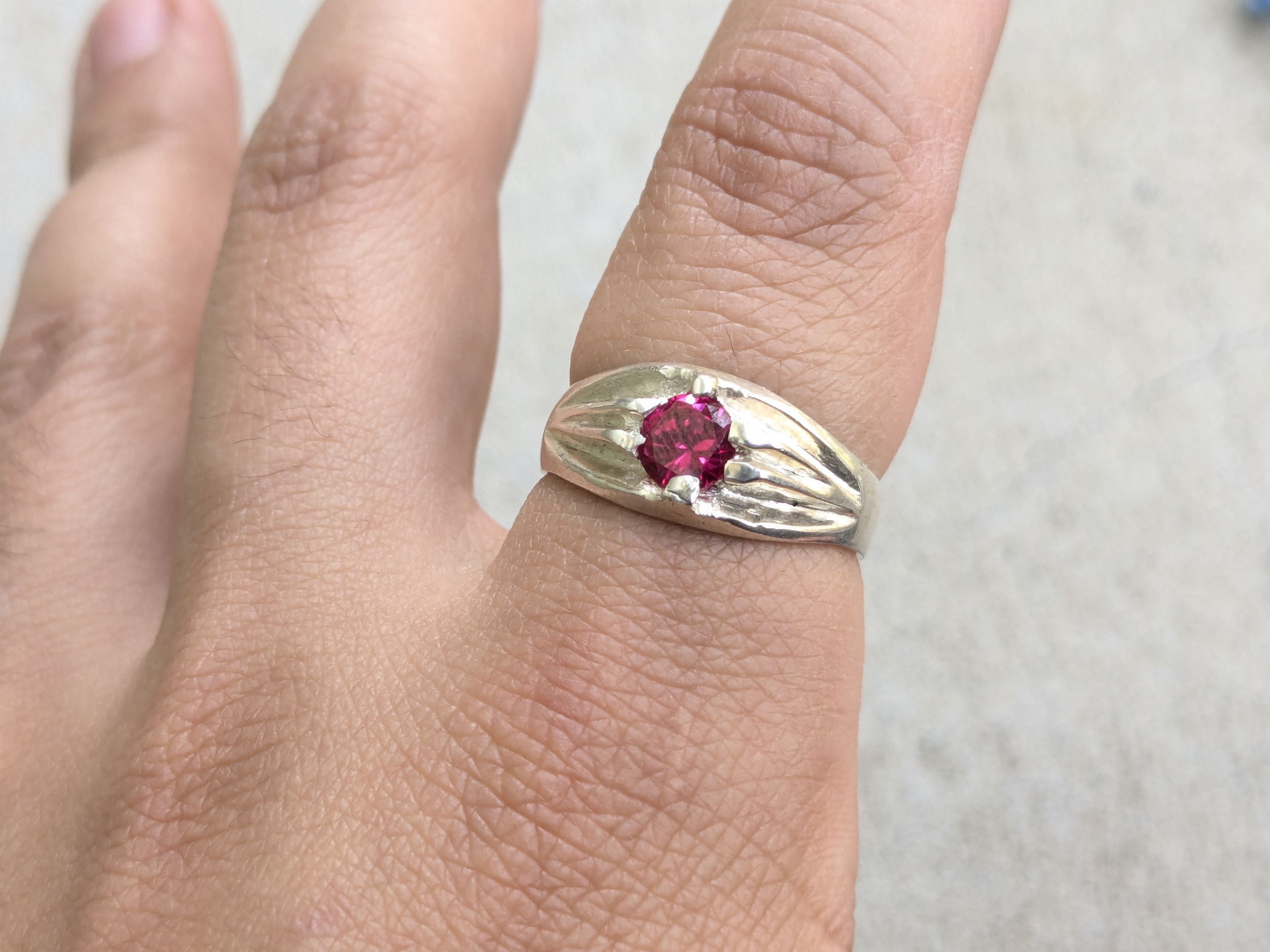 Jewelry Sterling Silver Ring Red Ruby 10.75 Band Mexico Size ONE SIZE - 7 Thumbnail