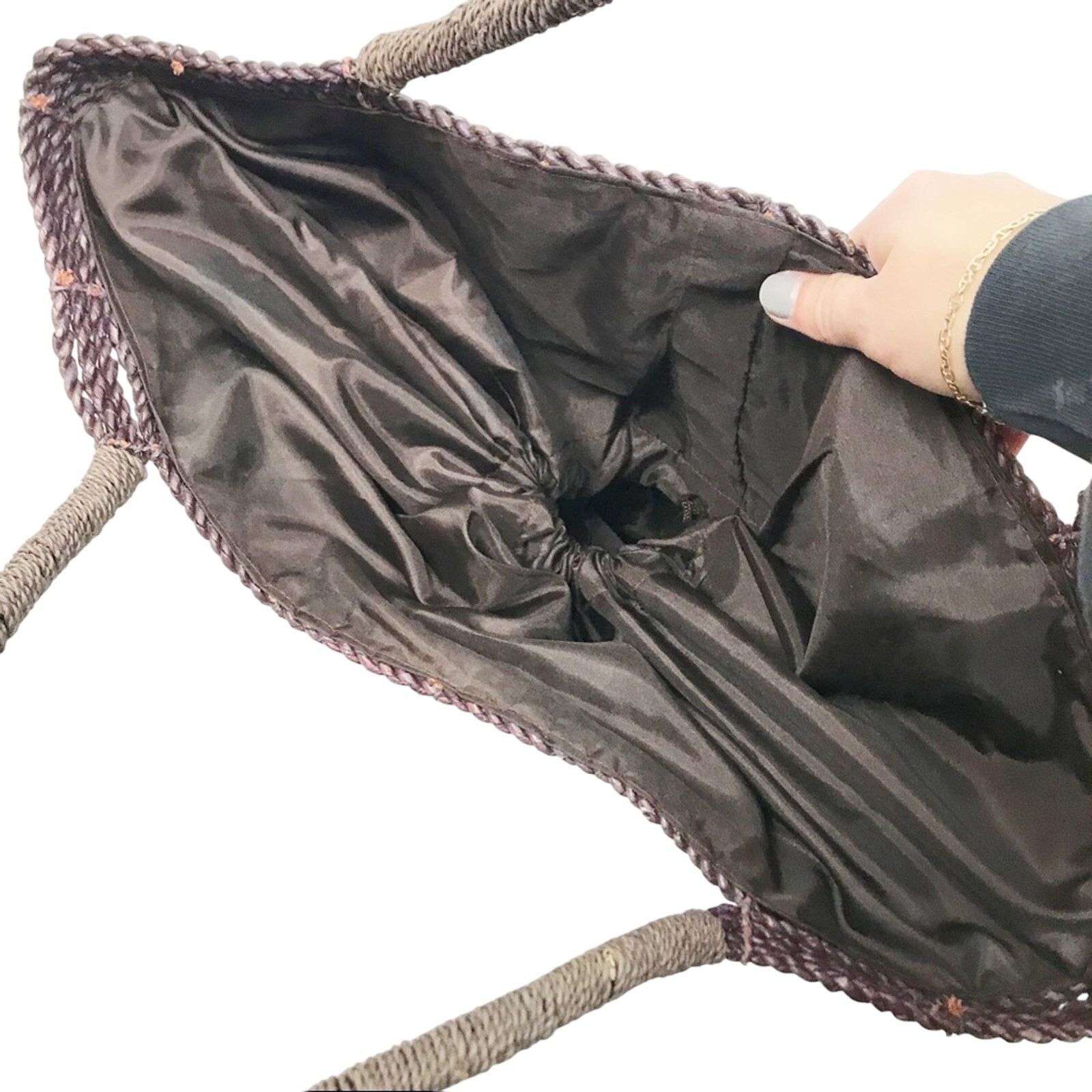 Other Braided Straw Bag Circle Detail Drawstring Closure Size ONE SIZE - 6 Thumbnail