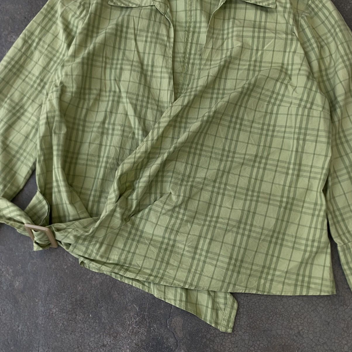 Burberry ‼️LAST DROP‼️Burberry London Green Check Wrap Blouse Cropped Size S / US 4 / IT 40 - 5 Thumbnail