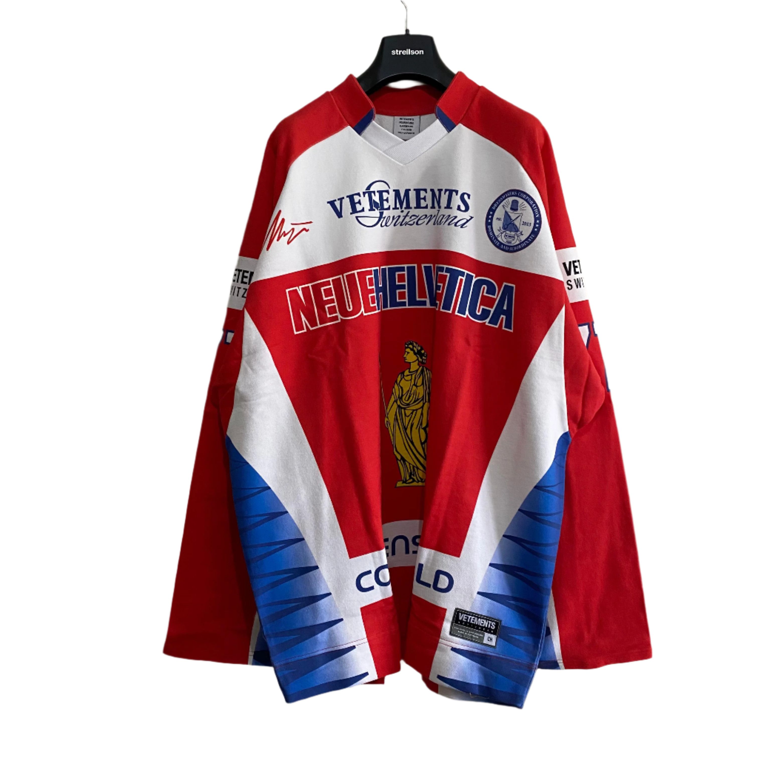 Red Helvetica Racing Logo Oversized Hockey Jersey
