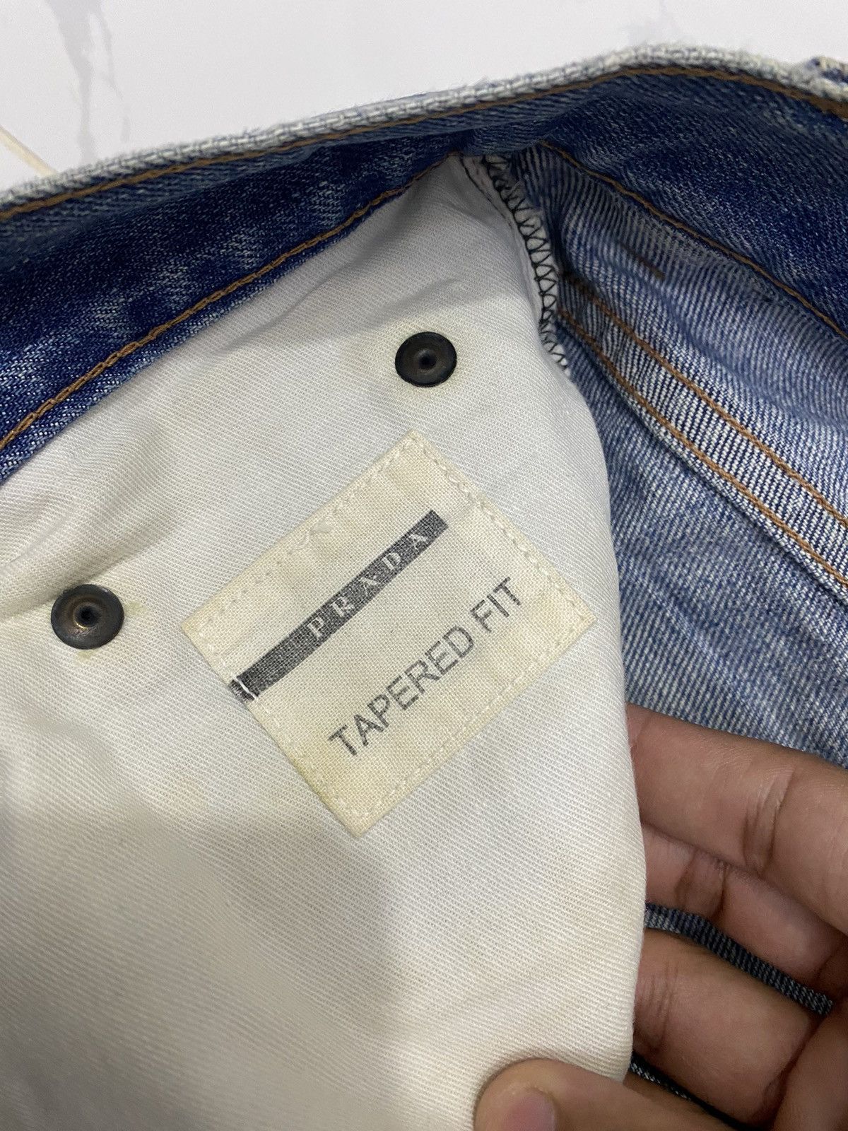 Prada 🔥VINTAGE PRADA DISTRESSED DENIM TAPERED LEG Size US 29 - 11 Thumbnail