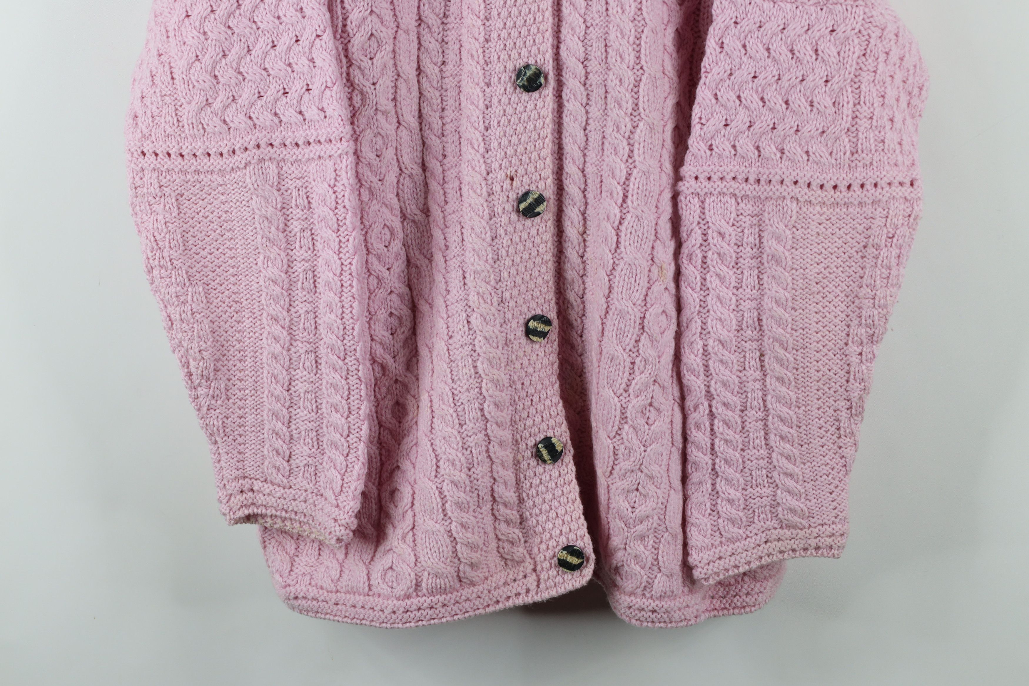 Vintage Vintage 90s Wool Fisherman Cable Knit Cardigan Sweater Pink Size XL / US 12-14 / IT 48-50 - 3 Thumbnail