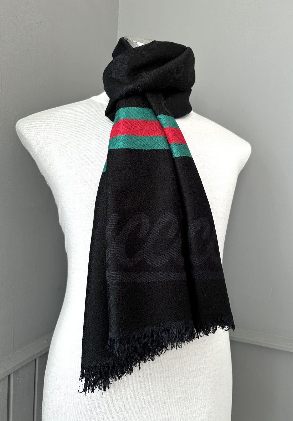 Gucci Gucci Cashmere Silk GG Jacquard Monogram Fringed Scarf Size ONE SIZE - 1 Thumbnail