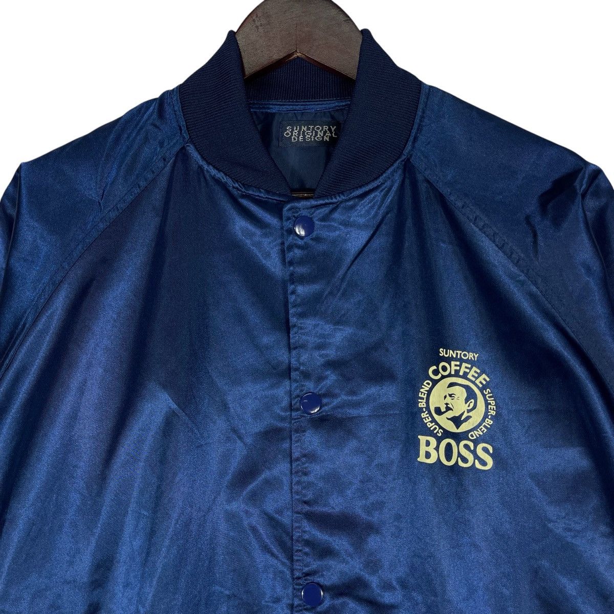 Vintage Vintage Suntory Boss Coffee Bomber Jacket Navy Blue Satin Size US XL / EU 56 / 4 - 6 Thumbnail