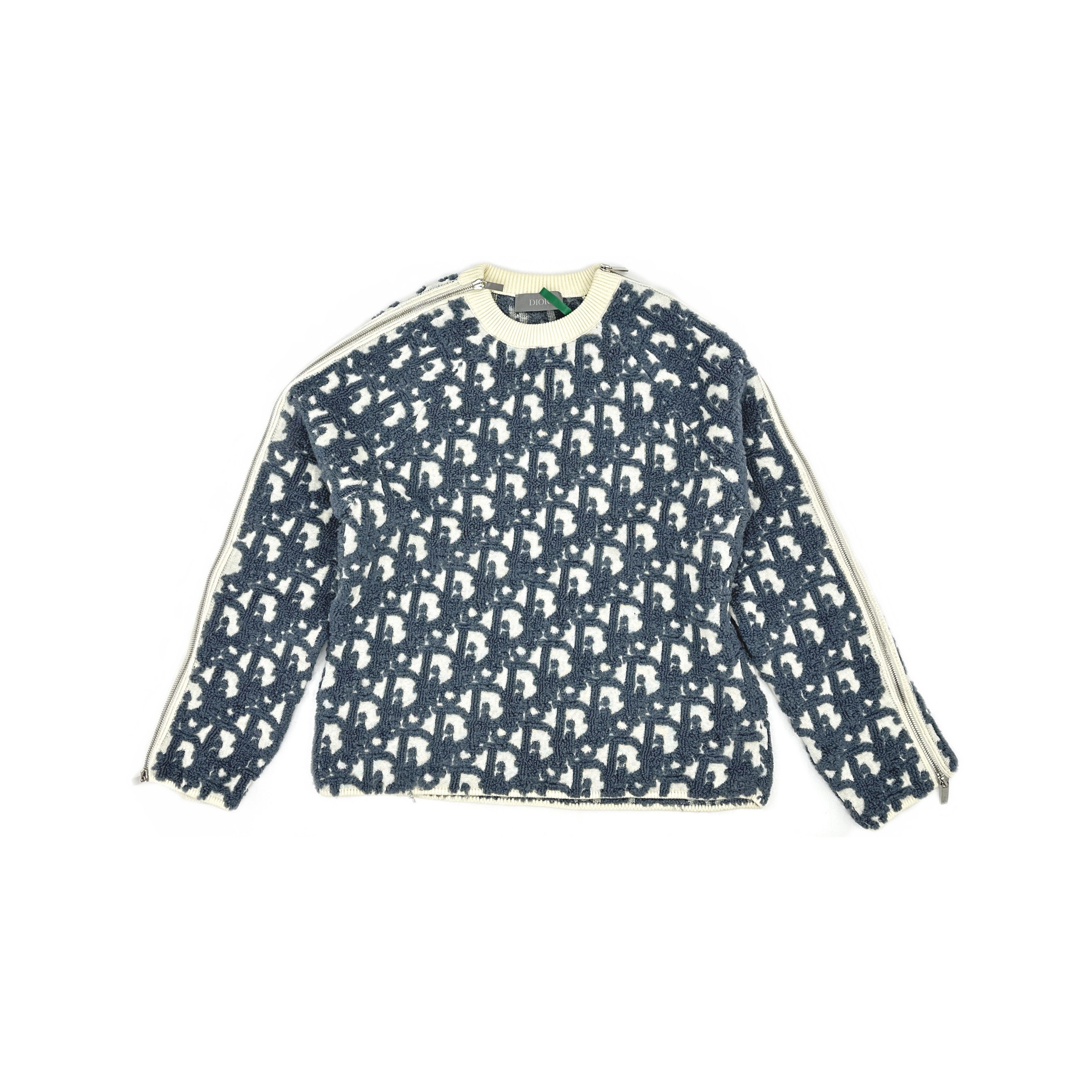 Dior Zip Detail Oblique Pattern Sweater Size M