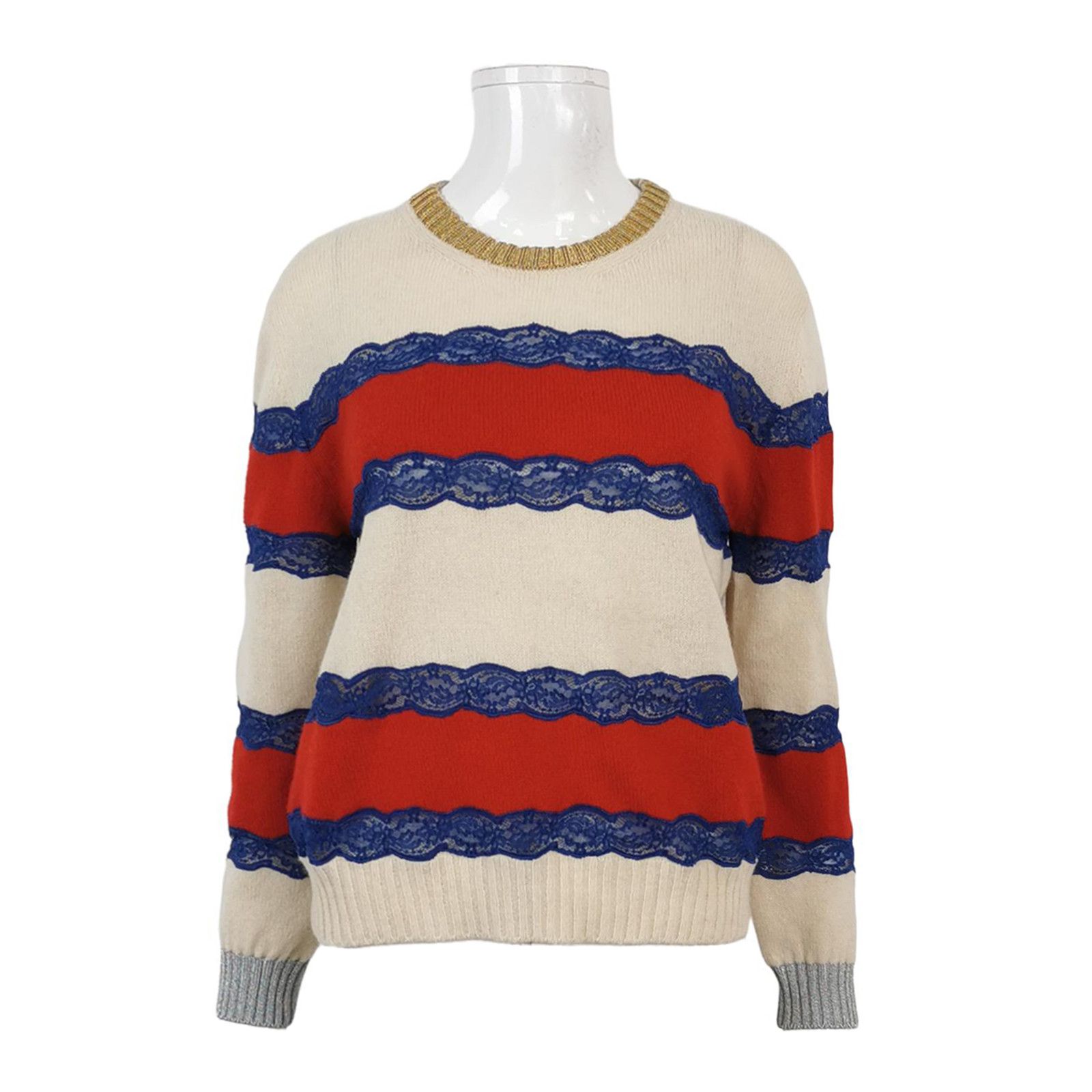 Gucci Gucci Stripe Lace Trim Sweater Size M Size US M / EU 48-50 / 2 - 1 Thumbnail