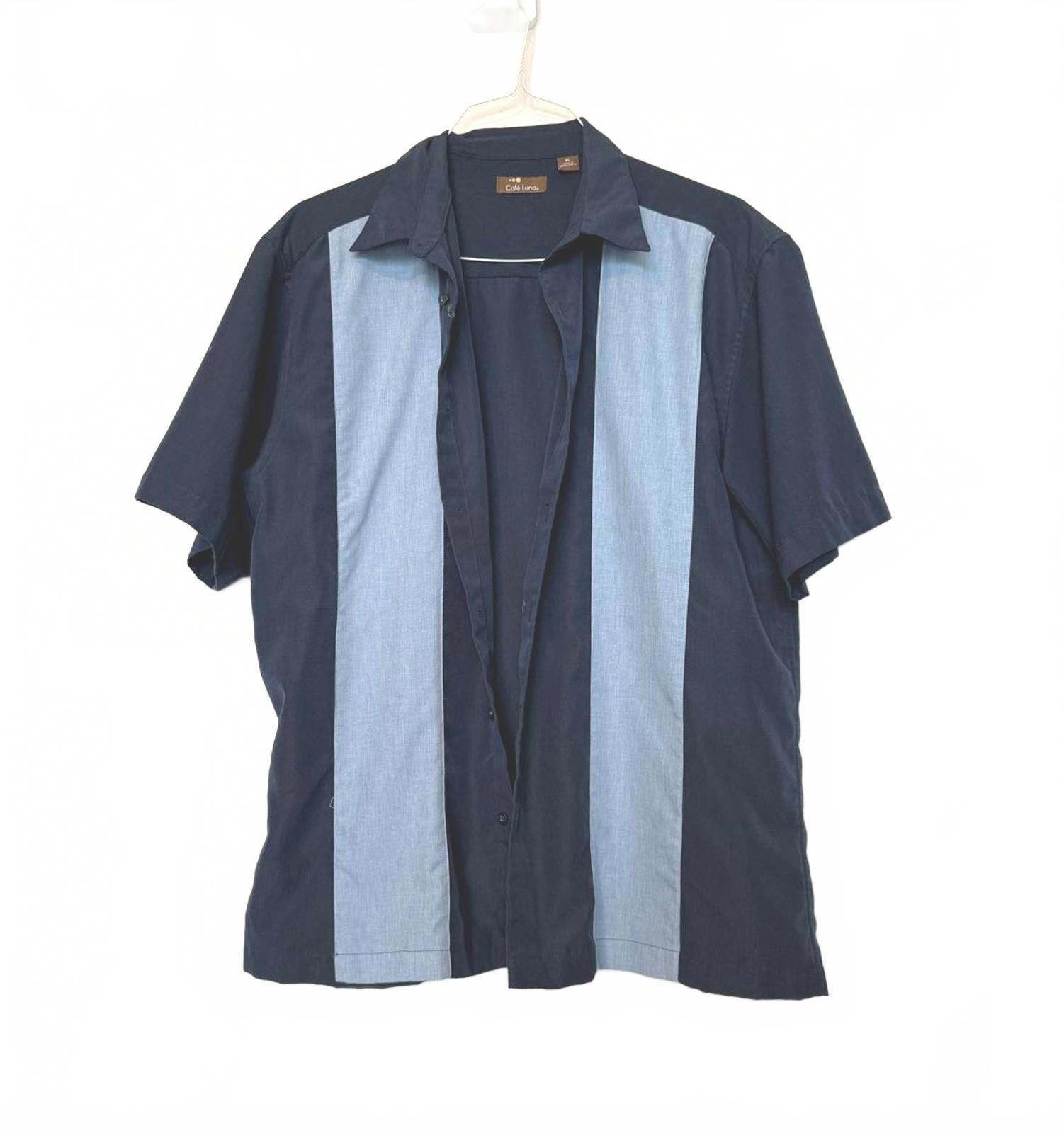 Designer Men's Short Sleeve Button Shirt - Navy Light Blue Stripes Size US XL / EU 56 / 4 - 1 Thumbnail