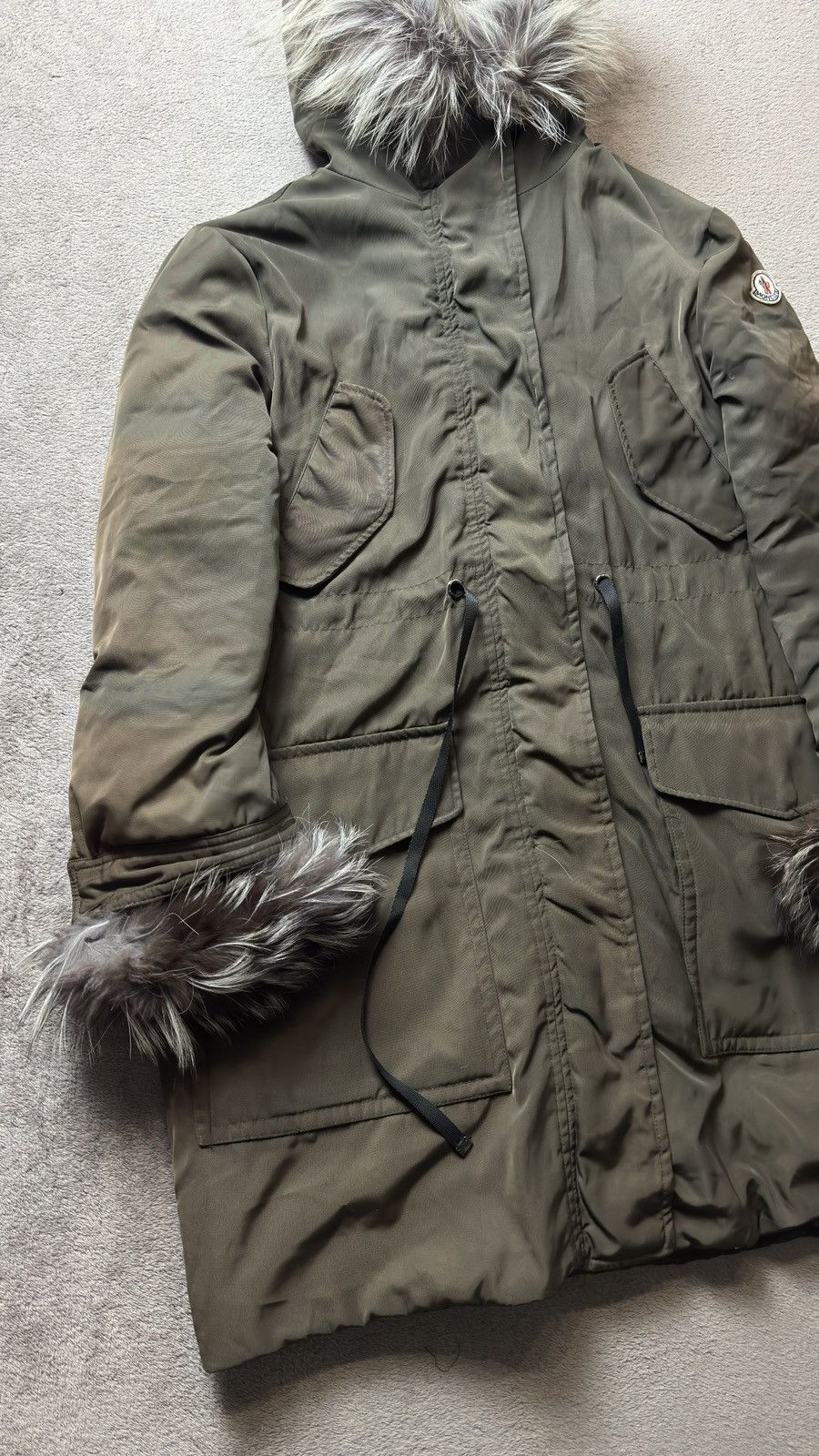Moncler Khaki Raccoon Fur Collar Down Faded Parka Coat Jacket Size XS / US 0-2 / IT 36-38 - 3 Thumbnail