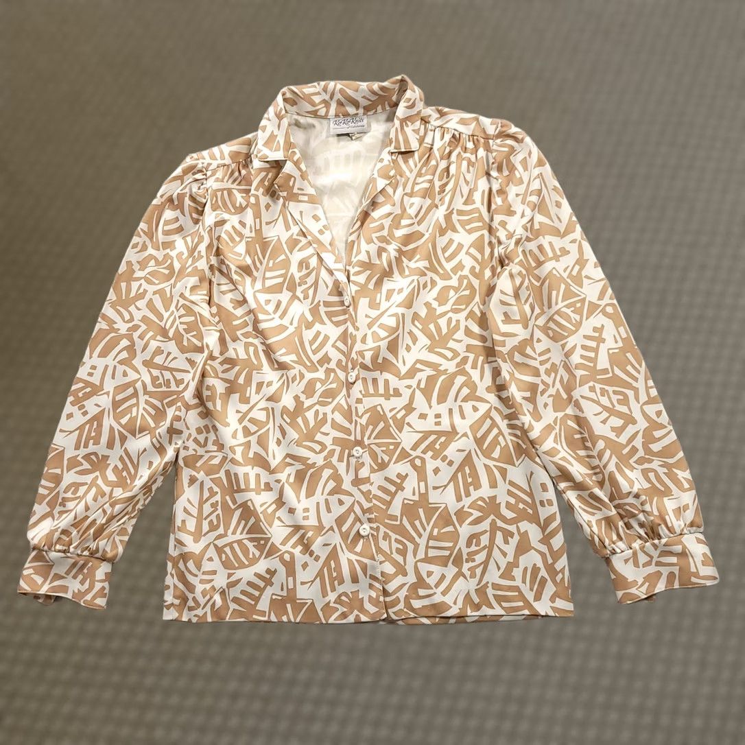 Vintage VINTAGE KoKo Knits of California White Brown Geometric Blouse Size 8 Button Up Shirt Womens Size M / US 6-8 / IT 42-44 - 1 Thumbnail