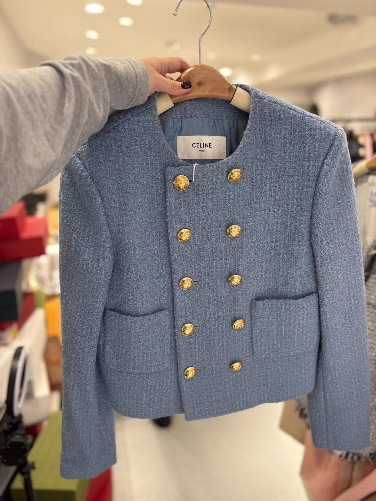 Celine Celine Mist Blue Wool Tweed Double-Breasted Coat New Size XS / US 0-2 / IT 36-38 - 3 Thumbnail