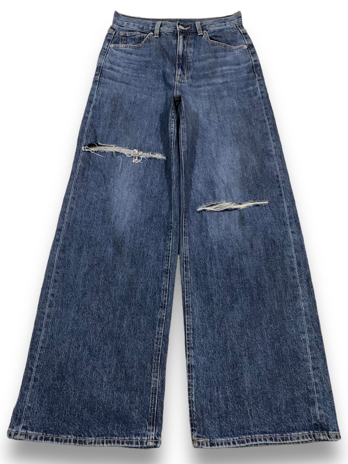 image of Vintage Gu Baggy Loose Distressed Jeans in Blue, Men's (Size 28)