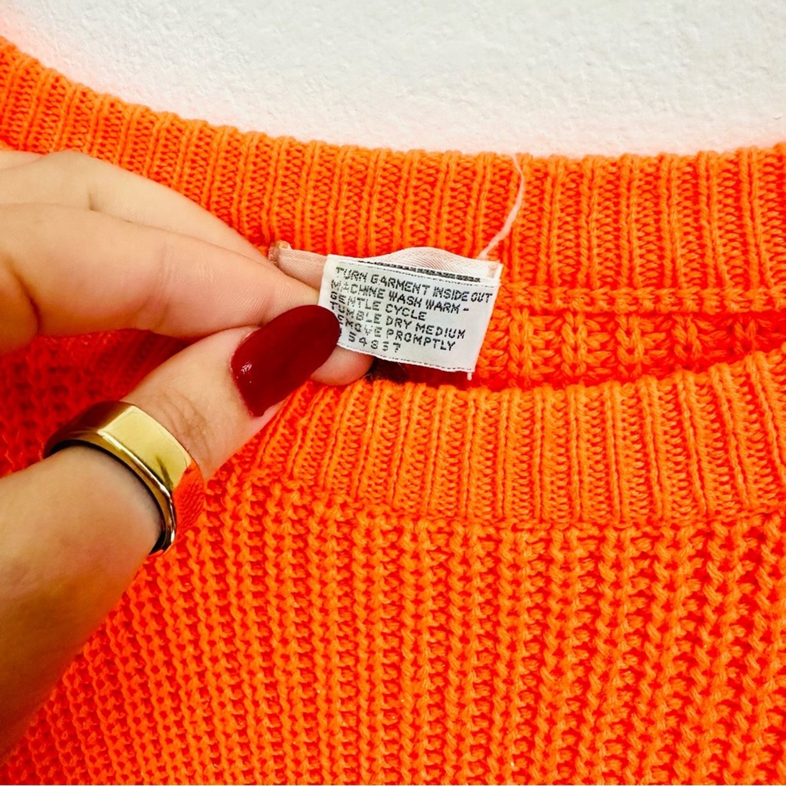 Express EXPRESS Neon Orange Chunky Knit Tunic Pullover Crew Sweater Size M / US 6-8 / IT 42-44 - 12 Thumbnail