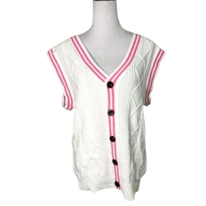 BP. BP Cable Knit Sweater Vest V-Neckline Pink Cream W XS NWT Size XS / US 0-2 / IT 36-38 - 2 Thumbnail