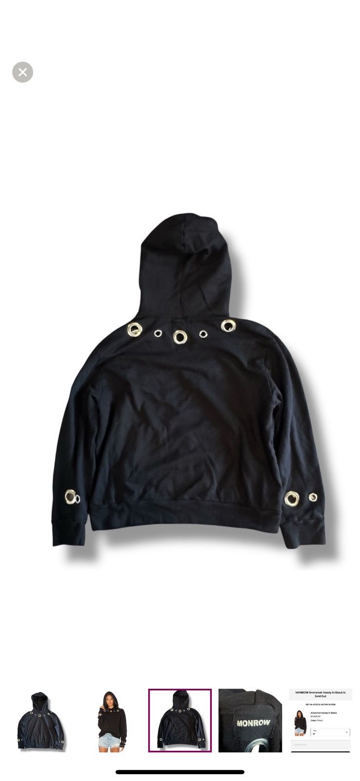 MONROW Monrow Oversized Fleece Grommet Hoody/Hoodie in Black Size XS / US 0-2 / IT 36-38 - 3 Thumbnail