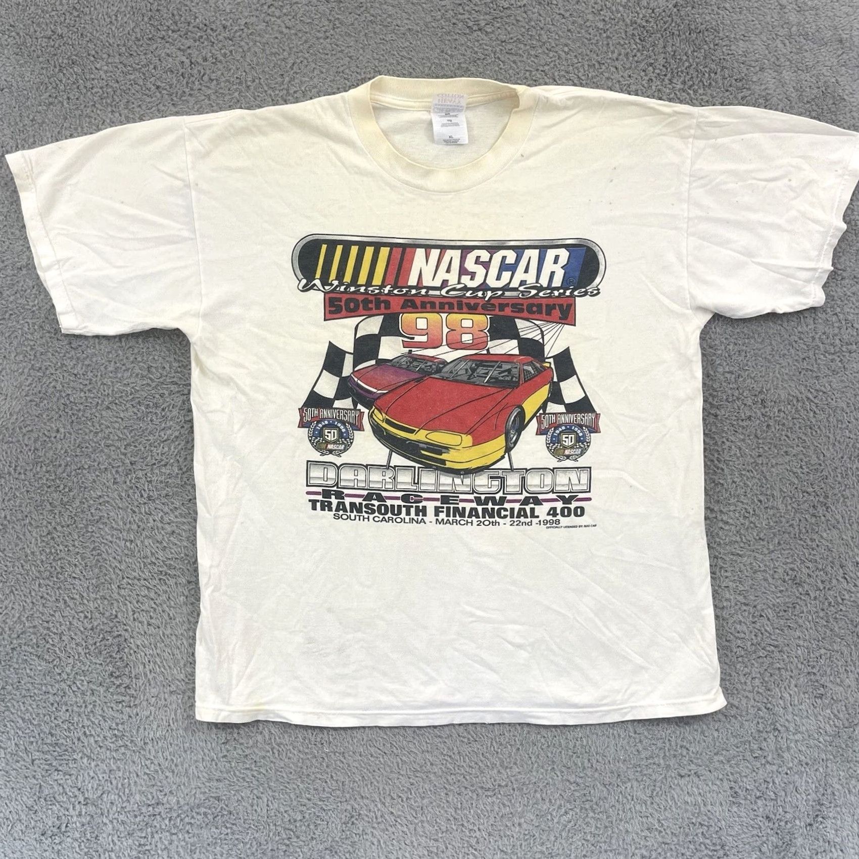 Gildan VINTAGE Darlington Raceway TShirt Adult XL Nascar 90s Dale Earnhardt Racing Cars Shirt Mens XL White 90s Cars NASCAR Vintage Gildan Heavy Cotton Size US XL / EU 56 / 4 - 2 Thumbnail