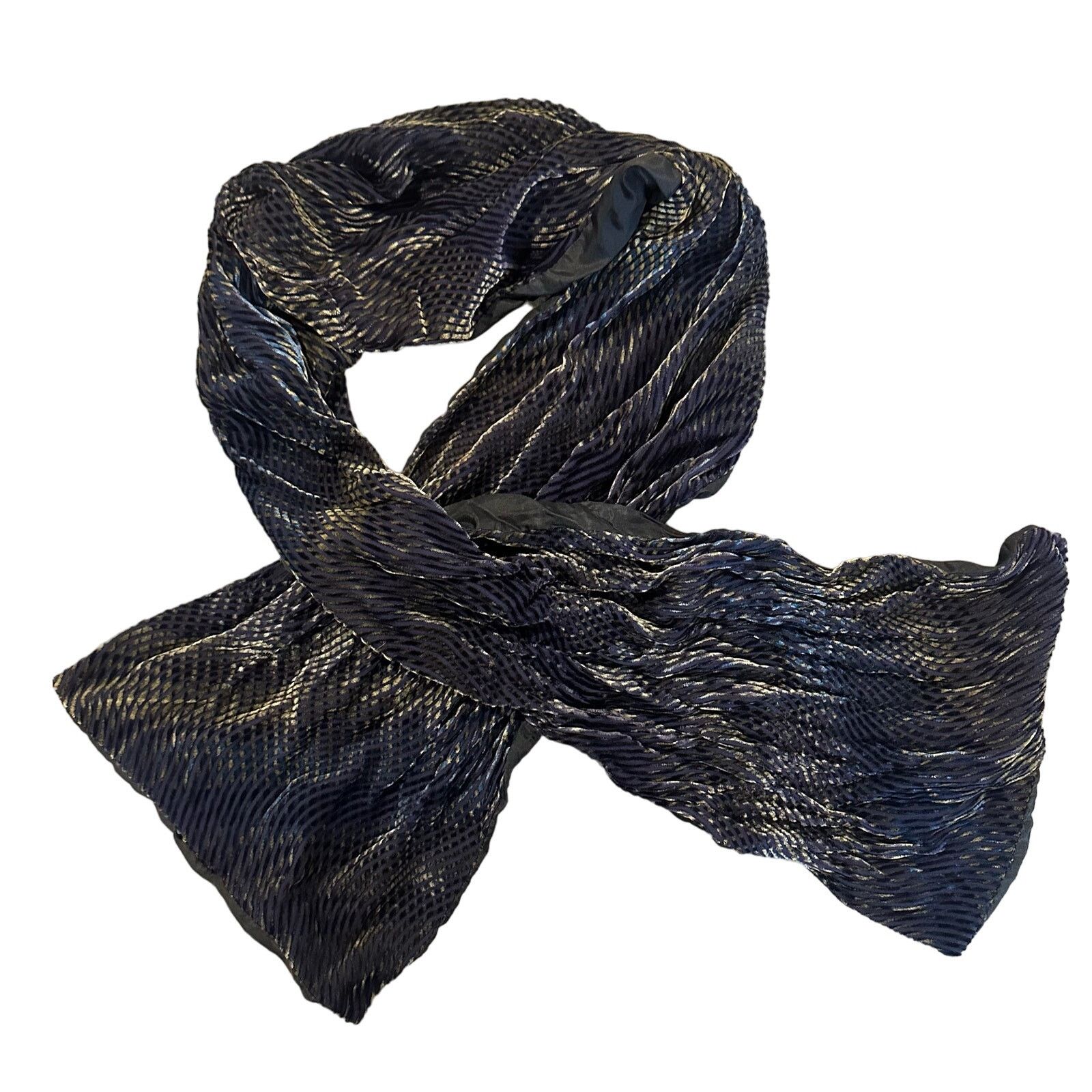 Other Segalini Italy Silk Rayon Scarf Blue Gold Plush Velvet Feel Size ONE SIZE - 2 Thumbnail