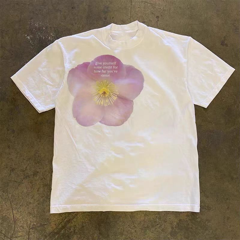 Vintage White street washed retro flower print t-shirt Size US M / EU 48-50 / 2 - 1 Thumbnail