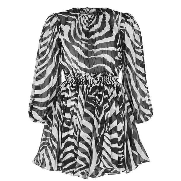 Dolce & Gabbana o1g2r1mq1024 Zebra Print Mini Dress in Bianco & Black Size XS / US 0-2 / IT 36-38 - 1 Thumbnail