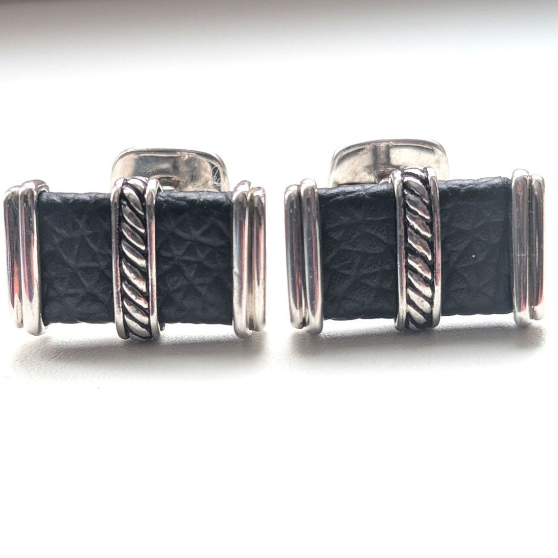 David Yurman David Yurman Leather & Sterling Silver 925 Cufflinks Size ONE SIZE - 4 Thumbnail