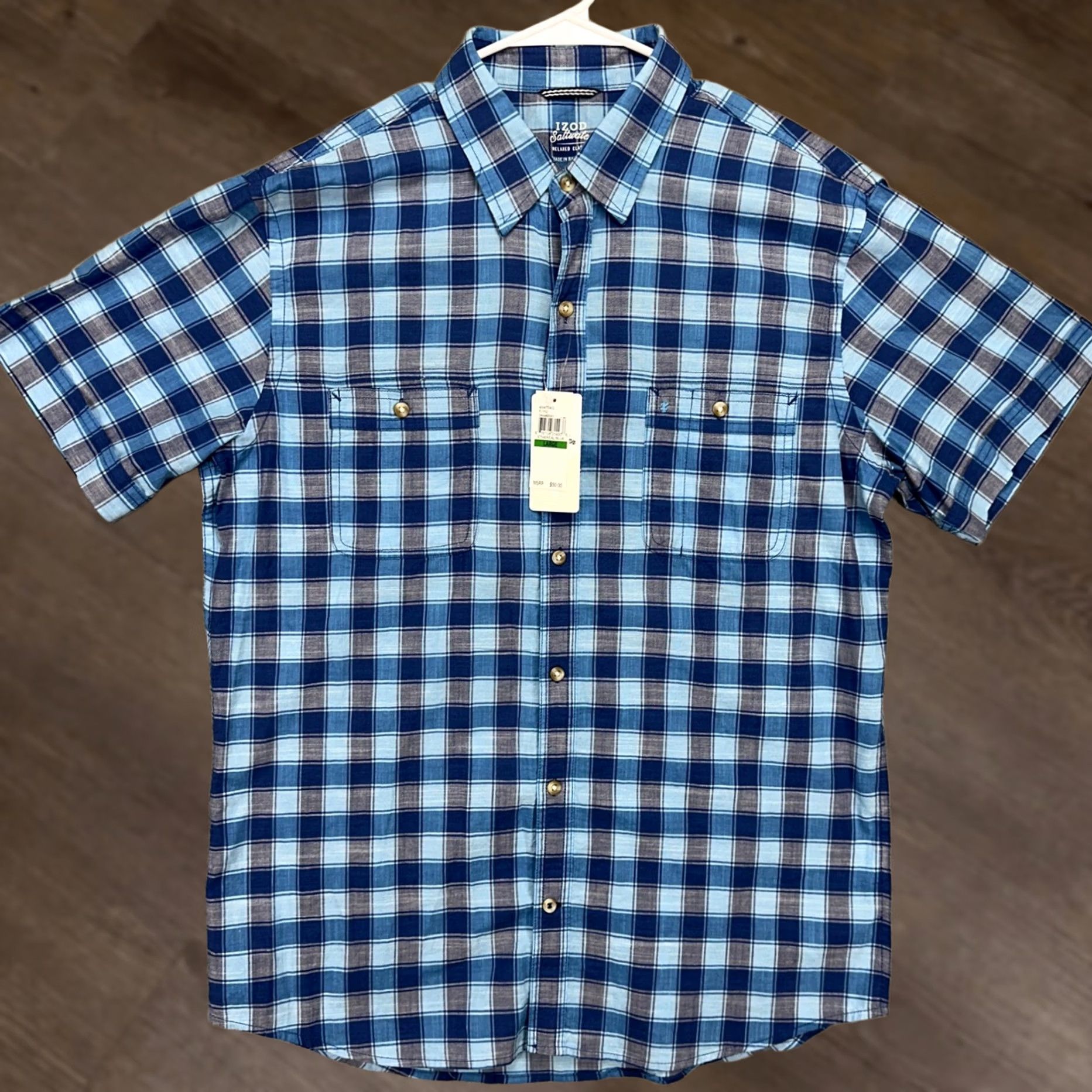 Izod Izod Saltwater Mens Shirt Large Blue Plaid Flap Pocket Button Up Relaxed NEW Size US L / EU 52-54 / 3 - 1 Thumbnail