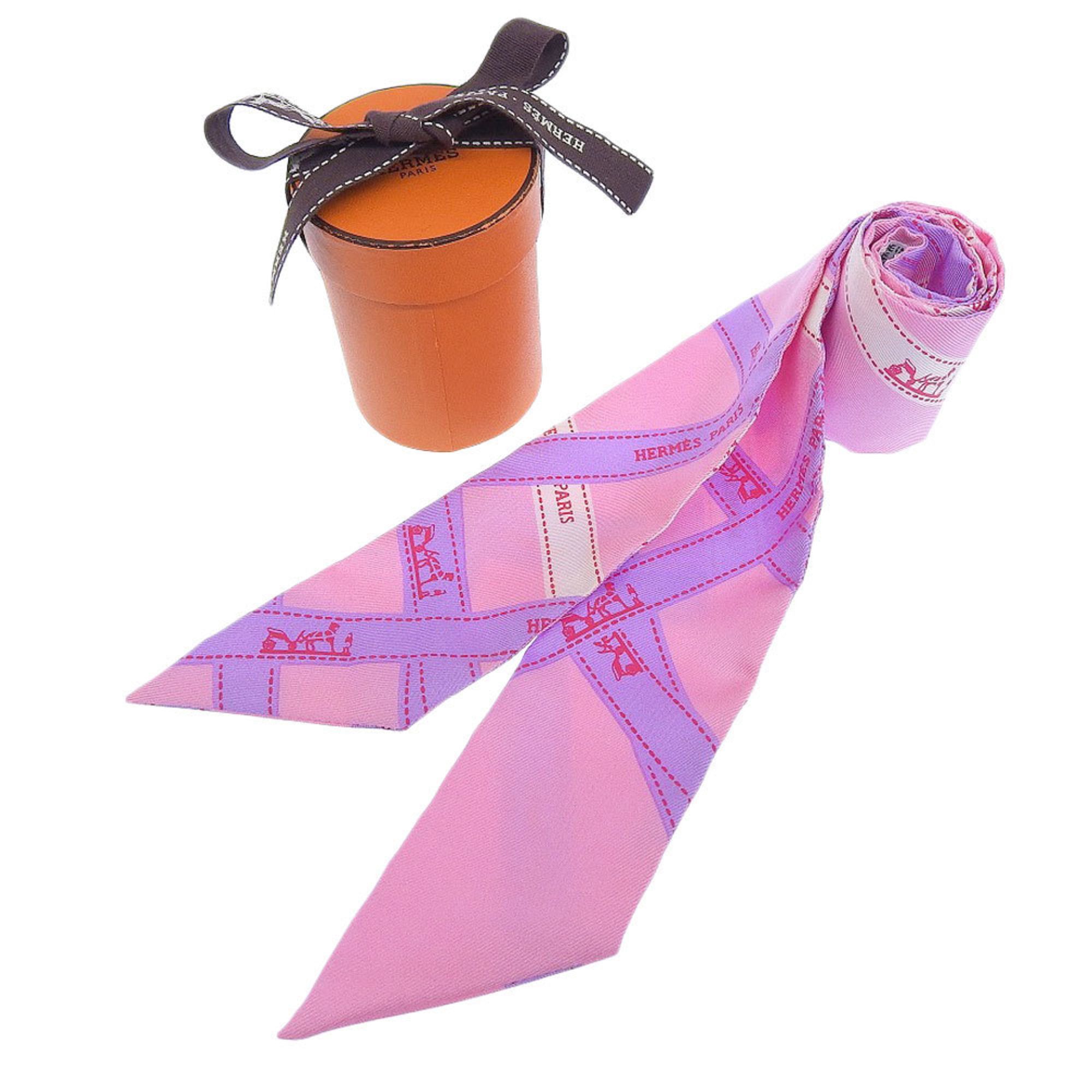 Hermes Hermes Scarf Muffler Bordeaux Ribbon Twilly Silk Pink Size ONE SIZE - 1 Thumbnail