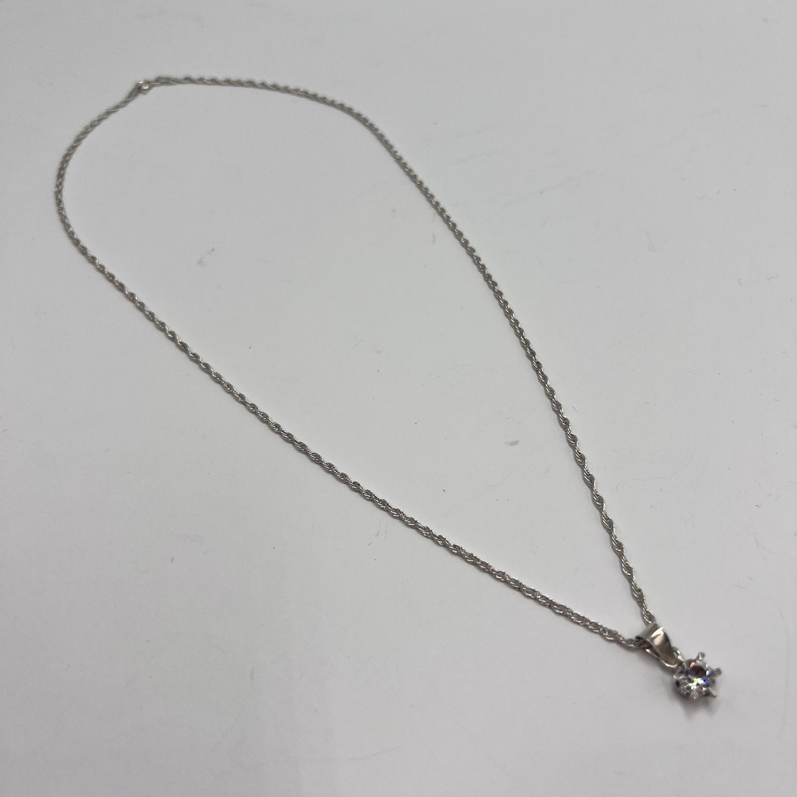 Sterling Silver Sterling Silver 925 Solitaire Cubic Zirconia Necklace Size ONE SIZE - 11 Thumbnail