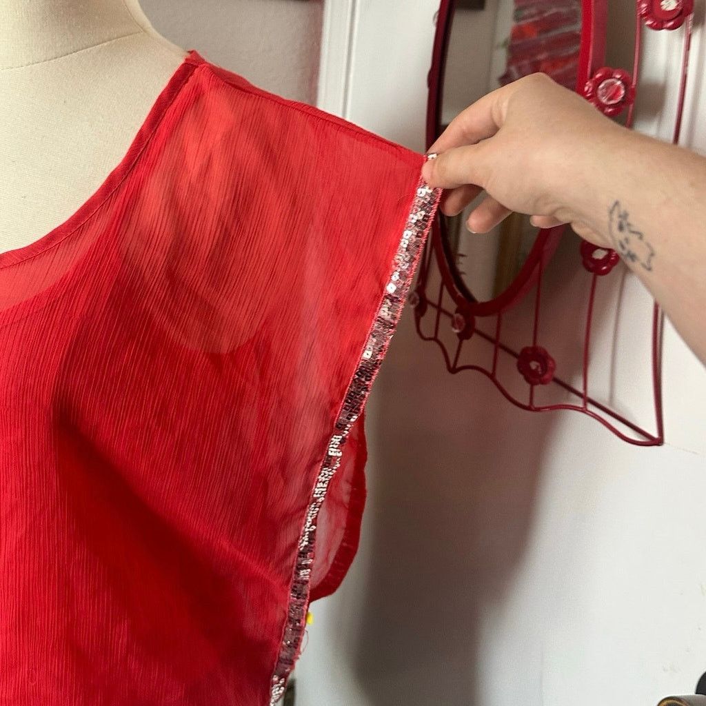 Other sewn with love red sheer sequin top Size M / US 6-8 / IT 42-44 - 2 Thumbnail