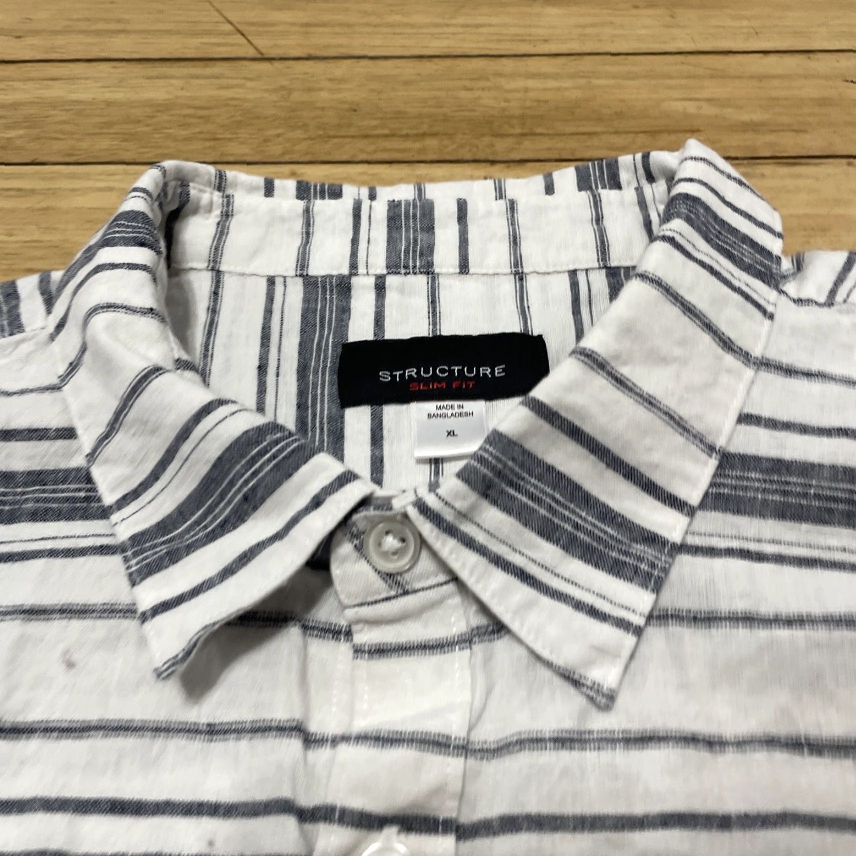 Nautica VINTAGE Structure Linen Button Shirt Men XL Slim Fit Gray White Striped Preppy Nautical Shirt Mens Slim Fit Linen Button-Up Shirt Size US XL / EU 56 / 4 - 5 Thumbnail