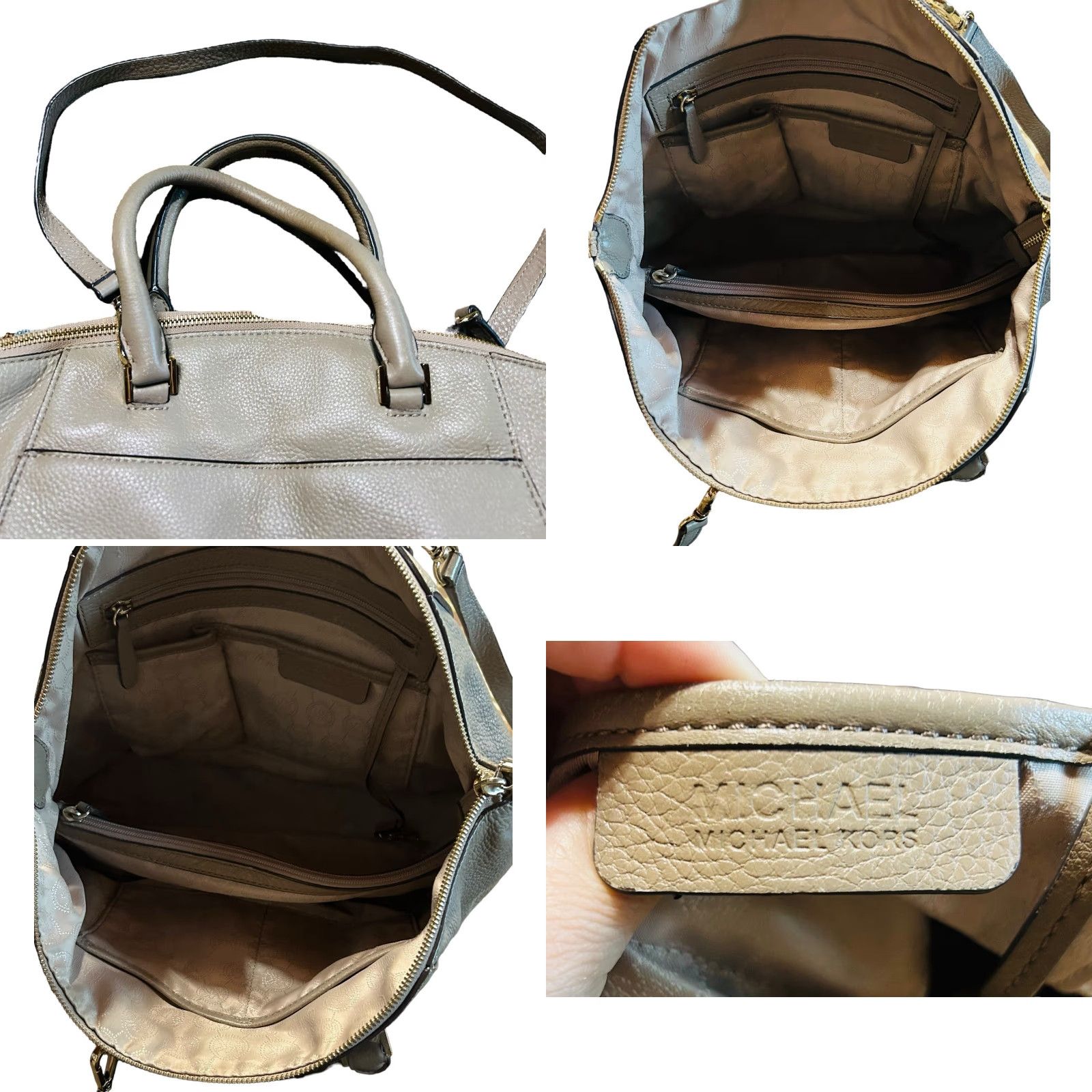 Vintage MICHAEL KORS Riley Leather Crossbody Purse Tote Shoulder Handbag Womens Brown Bag Gray Strap 15in 11in 16in 3in Pebbled Size ONE SIZE - 11 Thumbnail