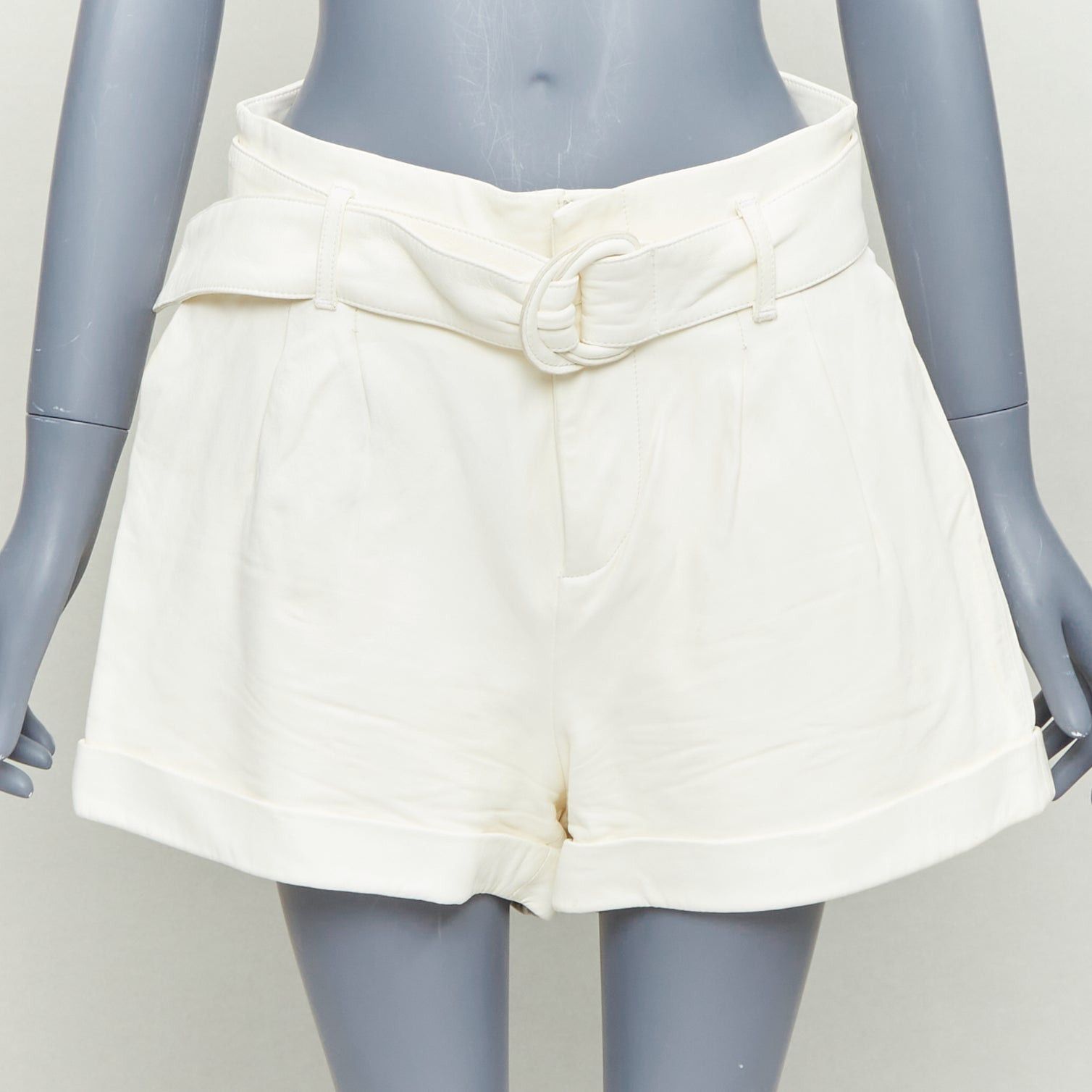 Frame FRAME butter cream lamb leather high waisted belted paperbag shorts 27" Size 27" / US 4 / IT 40 - 1 Thumbnail