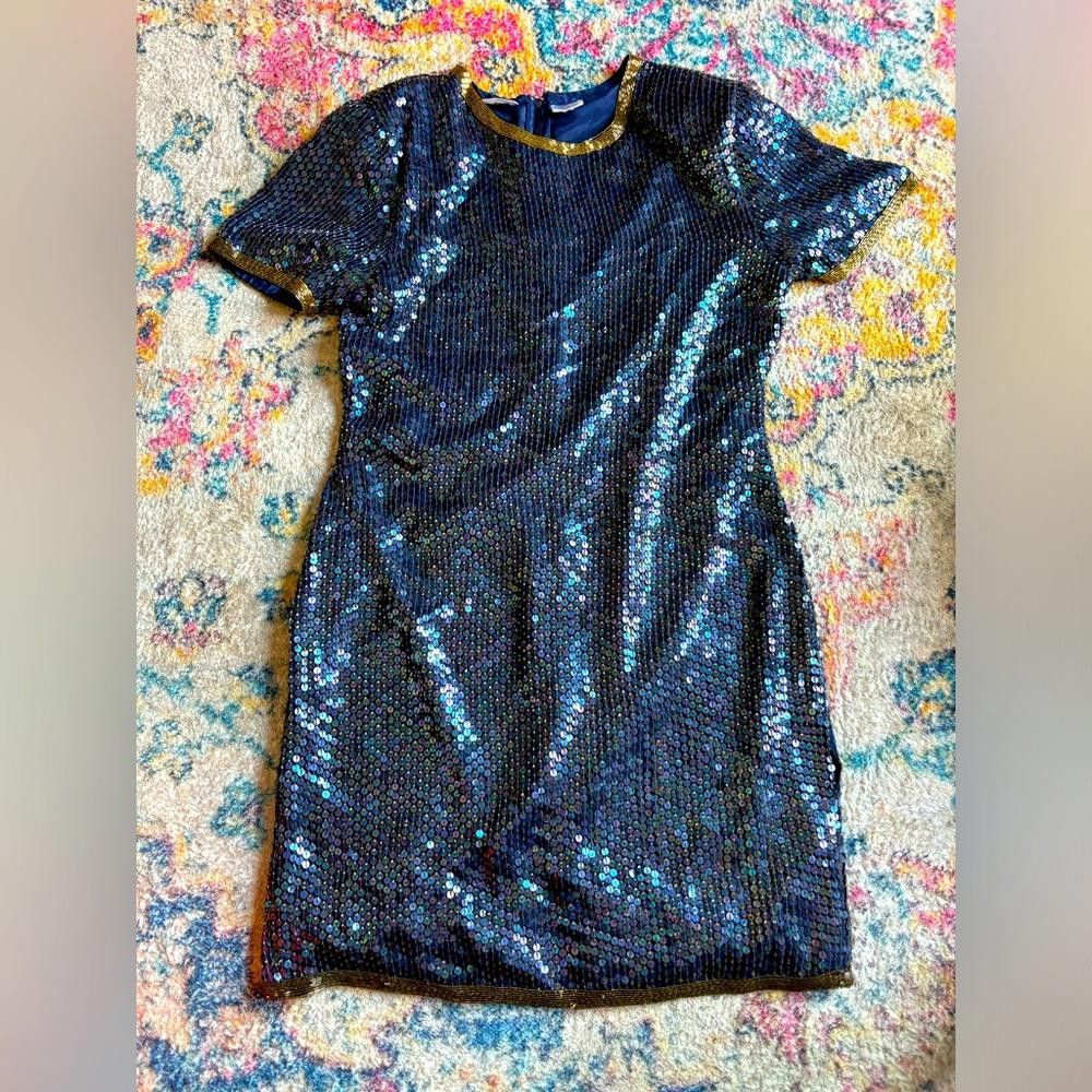 Designer Vintage Night Vogue Silk Sequin Beaded Dress Size L / US 10 / IT 46 - 1 Thumbnail