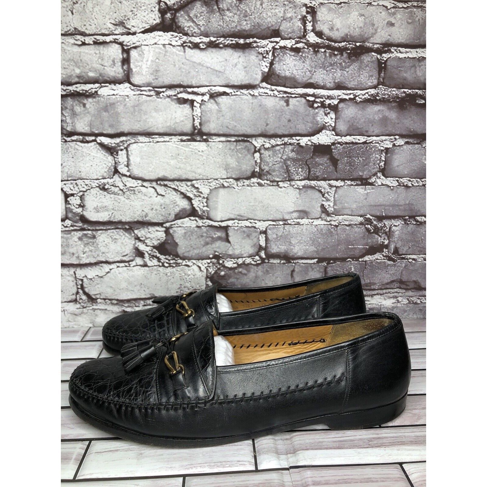 Other Anthony’s Black Leather Croc Print Tassel Loafers Dress Shoe Size US 13 / EU 46 - 18 Thumbnail