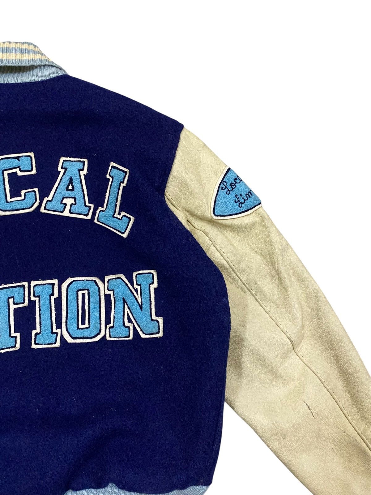 Vintage Vtg Local Motion Varsity Wool Jacket Sleeve Leather Size US L / EU 52-54 / 3 - 5 Thumbnail