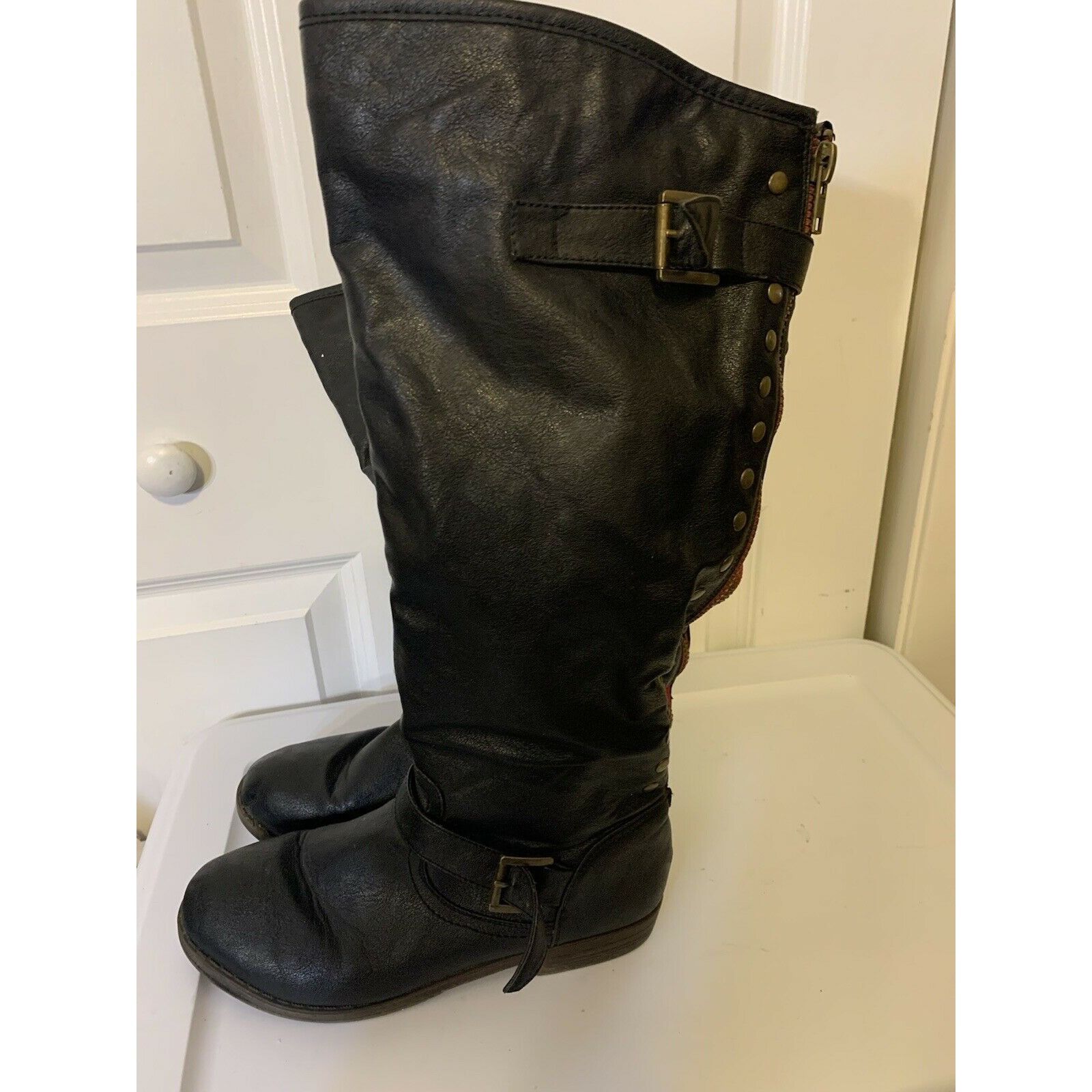 Unkwn Brinley Co. Women's Black Buckle Accent Tall Motorcycle Boot ...